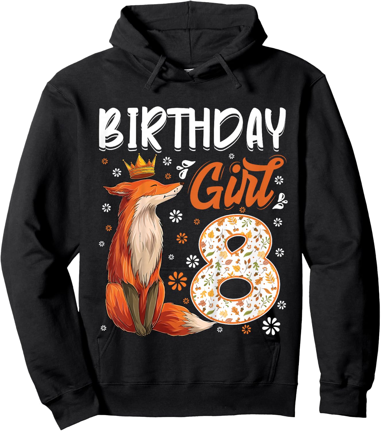 Kids Fox Animal Lovers 8th Birthday Girl Fox B-Day 8 Year Old Hoodie - Hoodie | Black