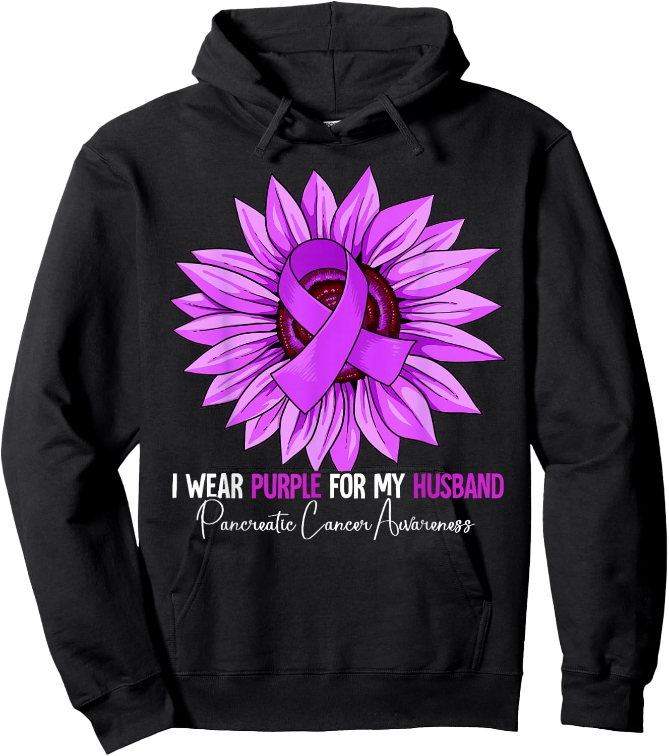 I Wear Purple For My Husband Pancreatic Cancer Awareness Hoodie - Hoodie | Black