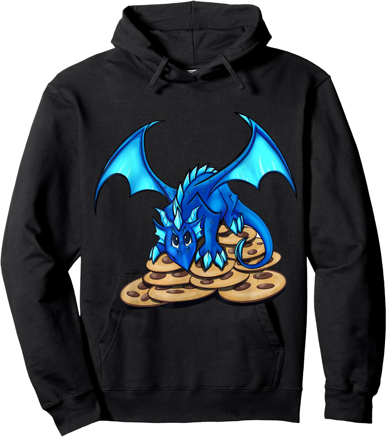 Cute Blue Dragon and His Cookie Treasure Hoard Hoodie - Hoodie | Black