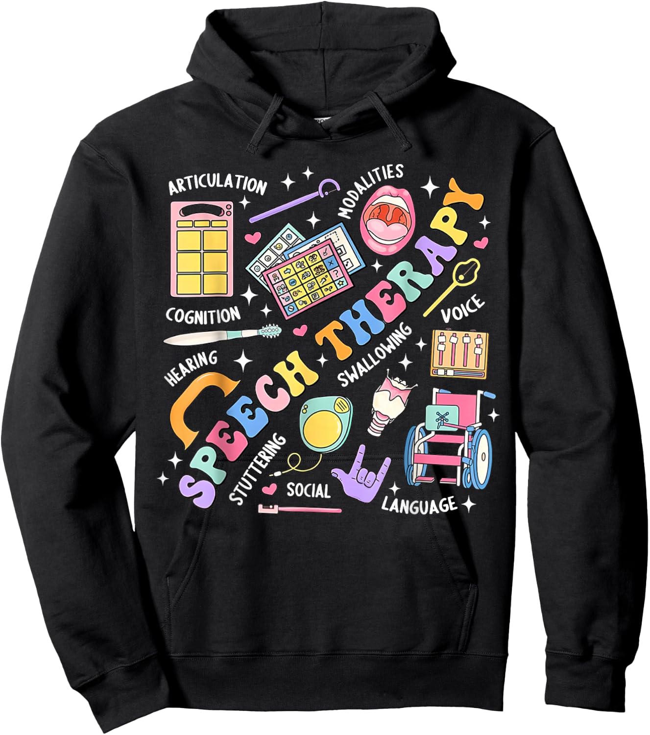 Speech Therapy Retro Groovy Language Pathologist Therapist Hoodie - Hoodie | Black