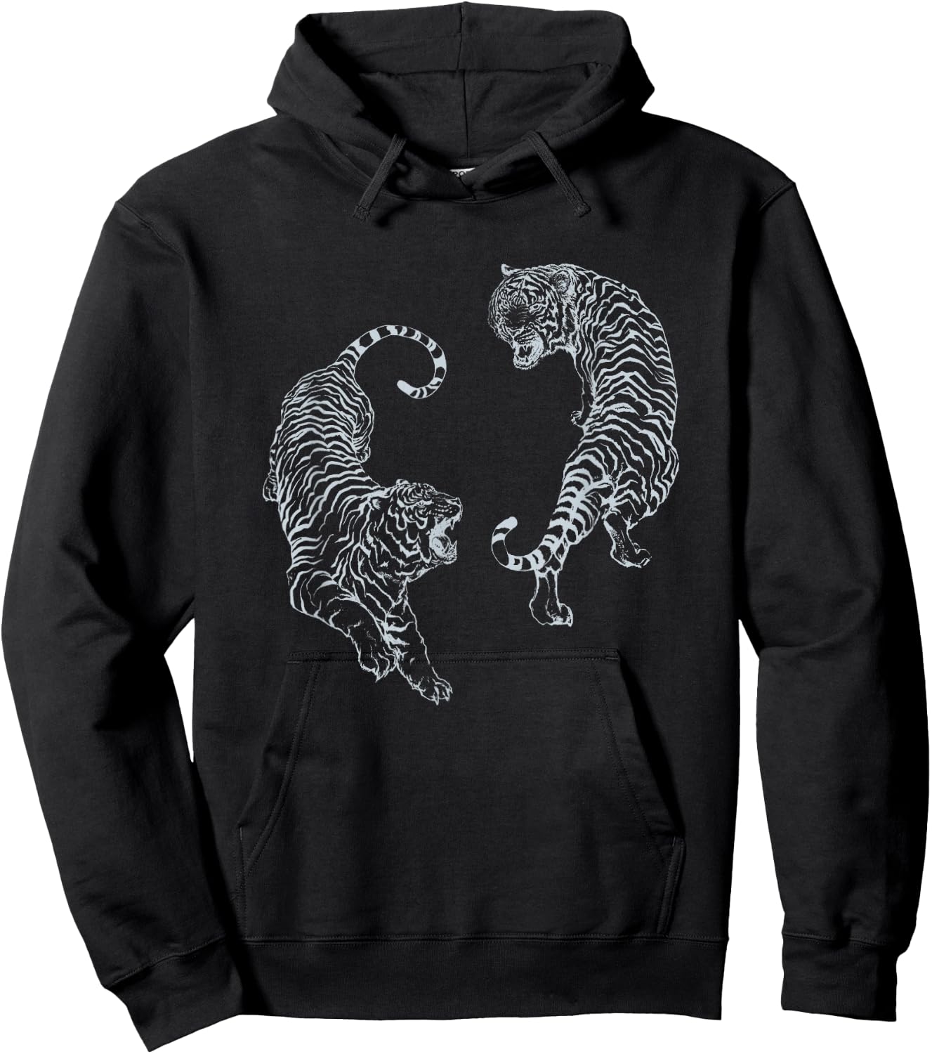 Vintage Tiger Aesthetic Tattoo Art Twin Tigers Hoodie - Hoodie | Black