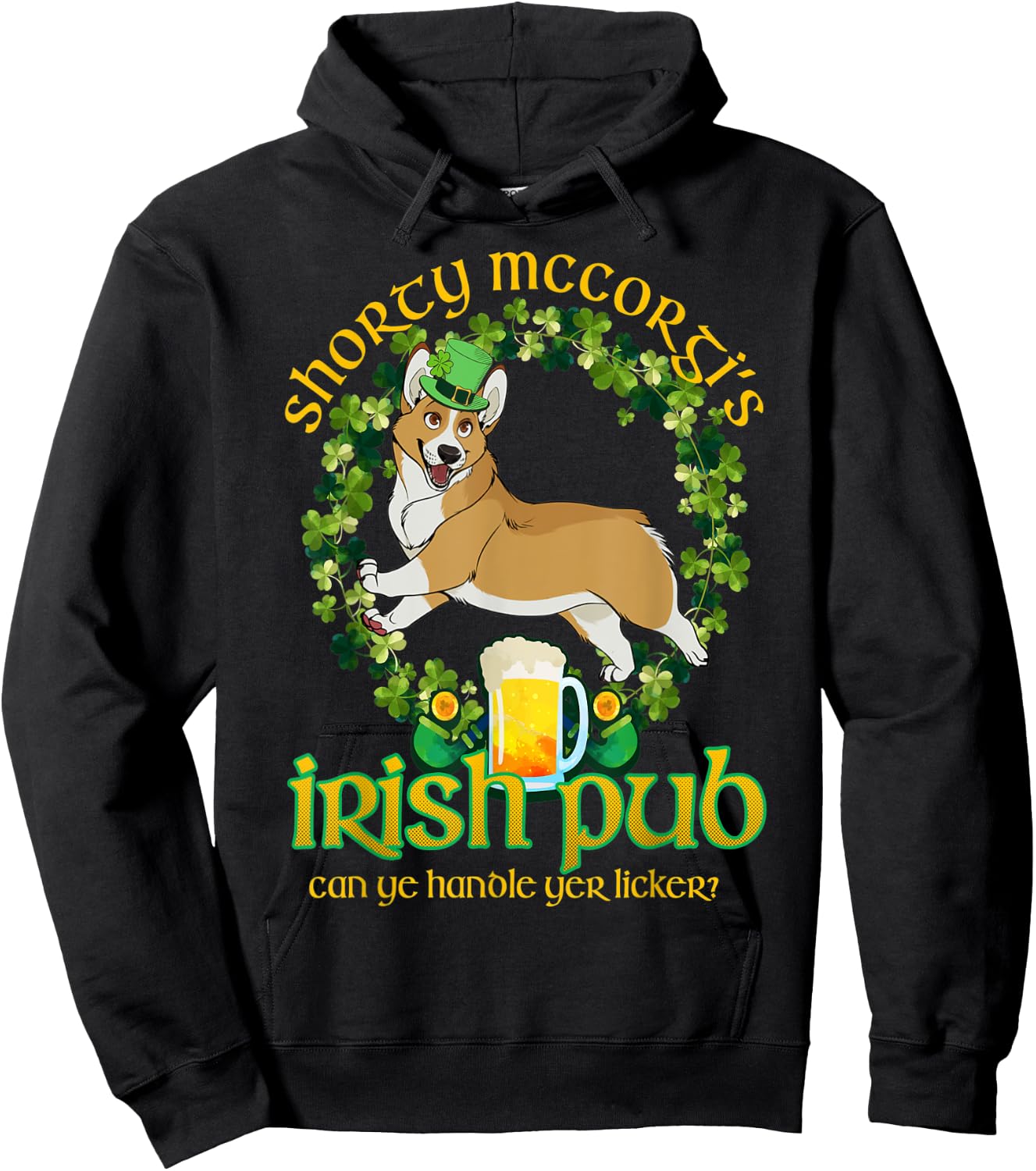 Shorty Mc Corgi's Irish Pub Funny St Patrick's Day Hoodie - Hoodie | Black