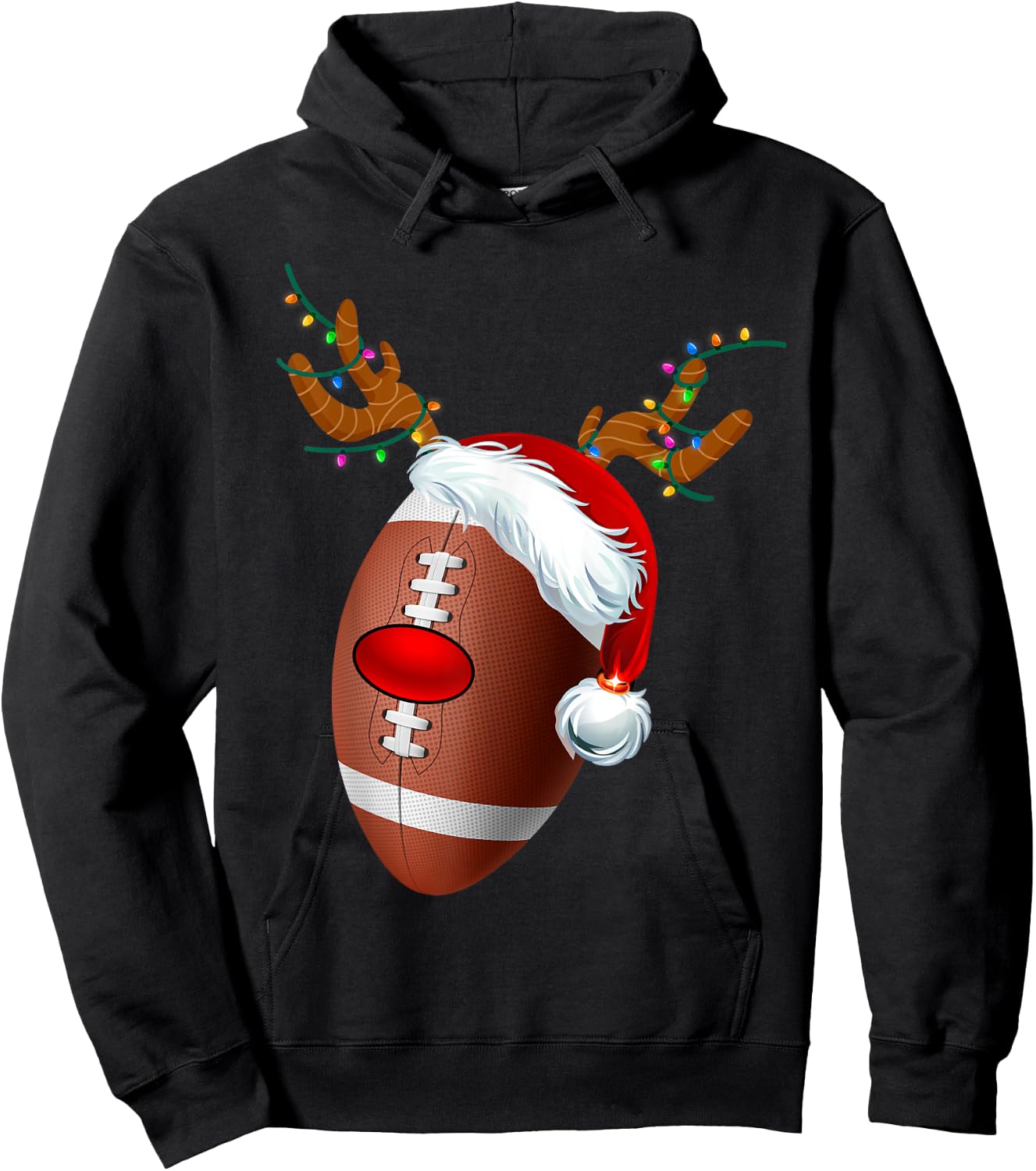 Christmas Football Ball Santa Hat Reindeer Xmas Boys Men Hoodie - Hoodie | Black