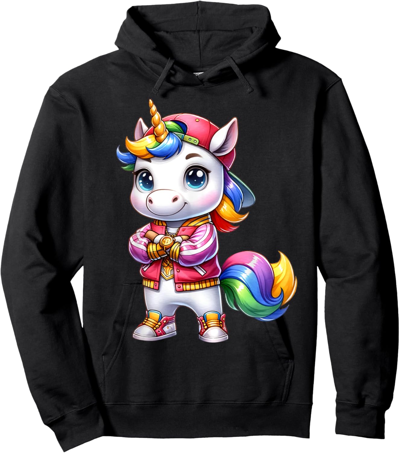 Hip Hop Unicorn Rainbow Swag Kids Fun Hoodie - Hoodie | Black