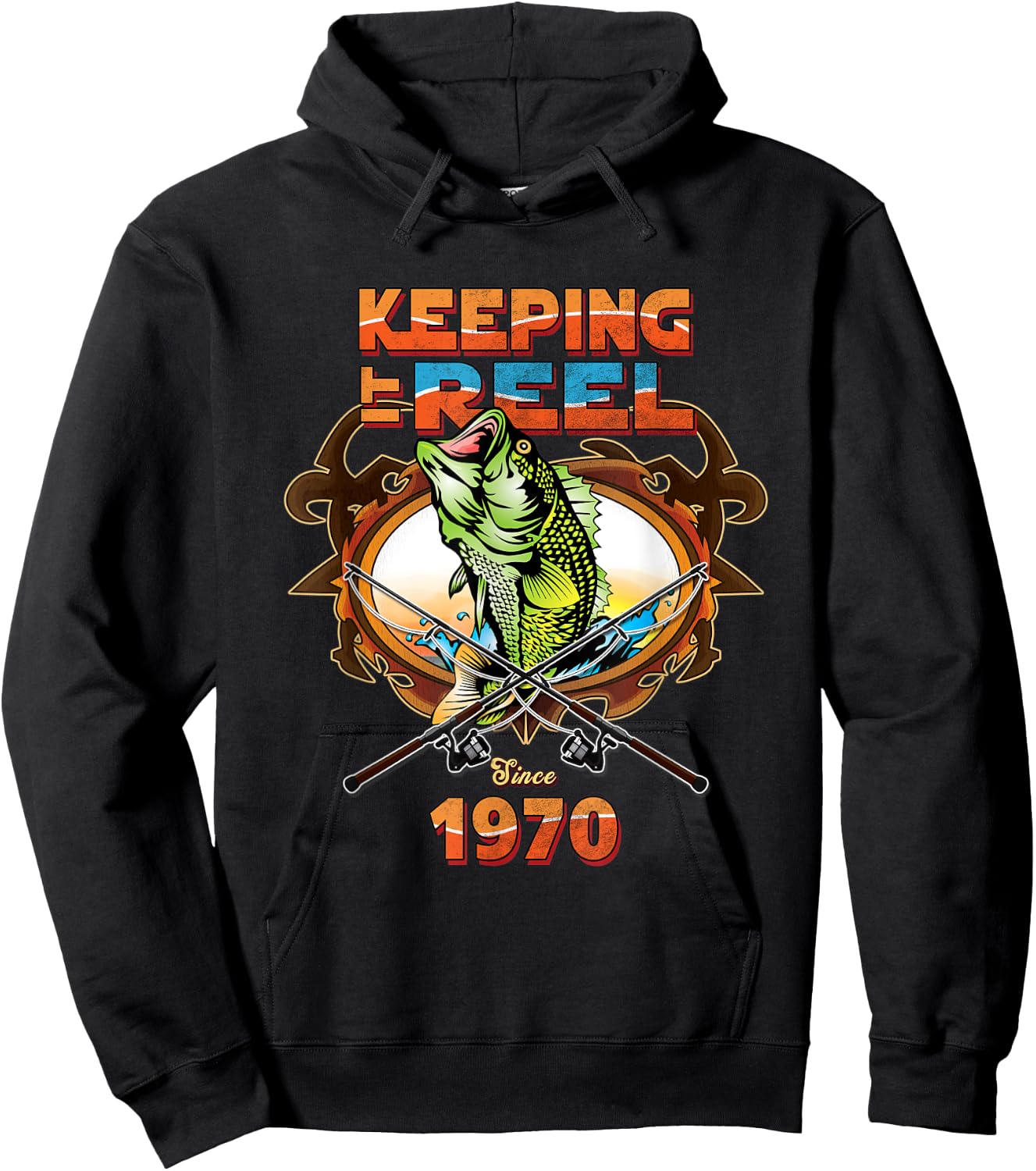 50th Birthday Fishing Shirt Keeping It Reel Since 1970 Hoodie - Hoodie | Black