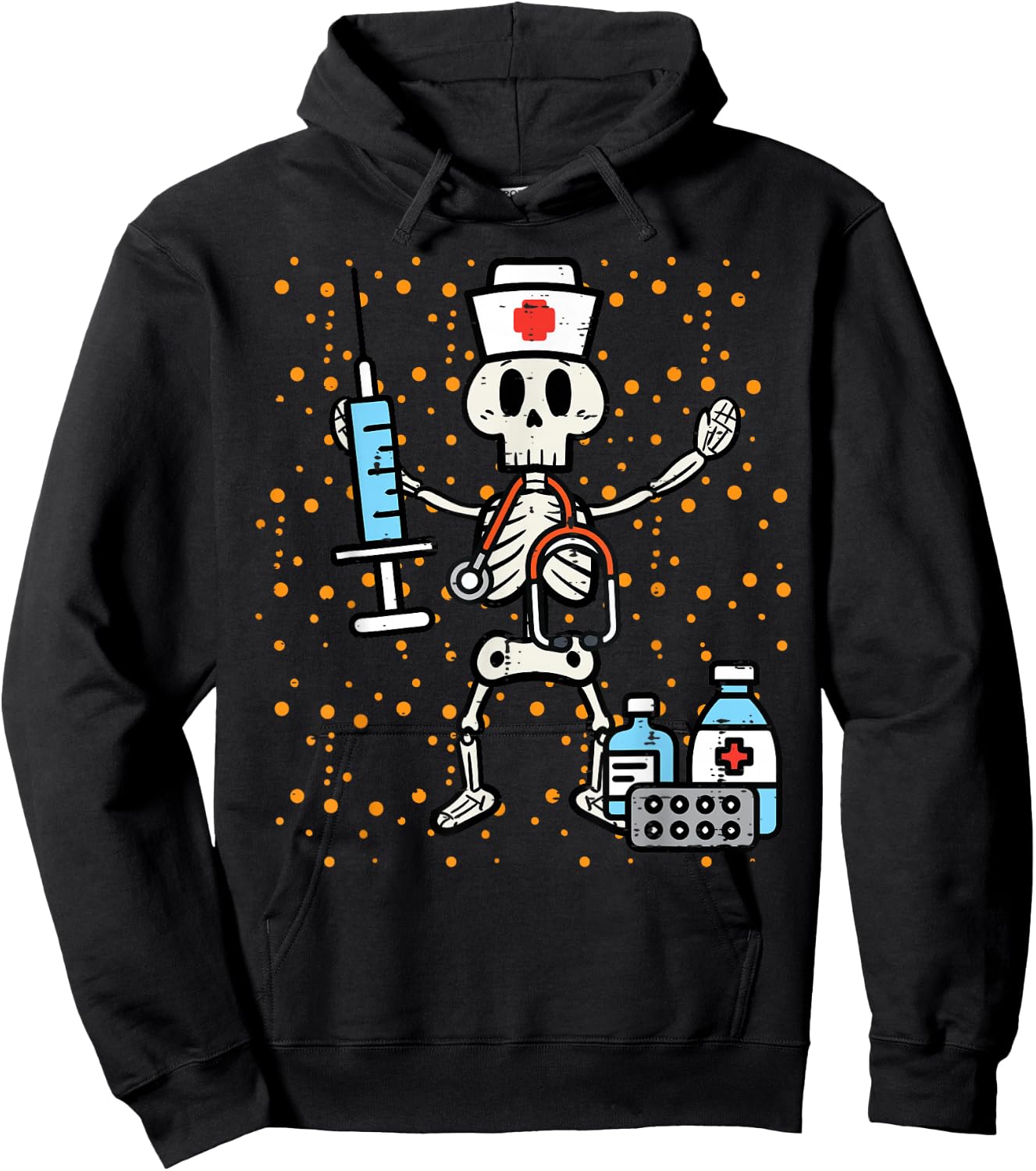 Halloween Orthopedic Nurse Skeleton Scrub Top Costume Women Hoodie - Hoodie | Black