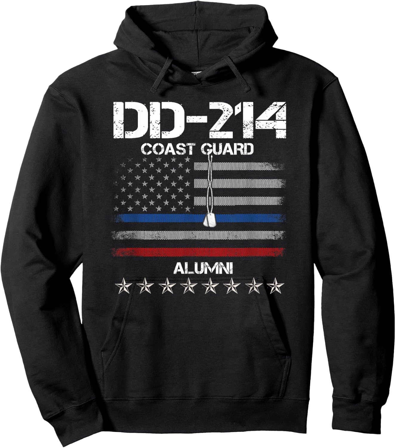 DD-214 US Coast Guard Alumni USCG American Flag Vintage Hoodie - Hoodie | Black