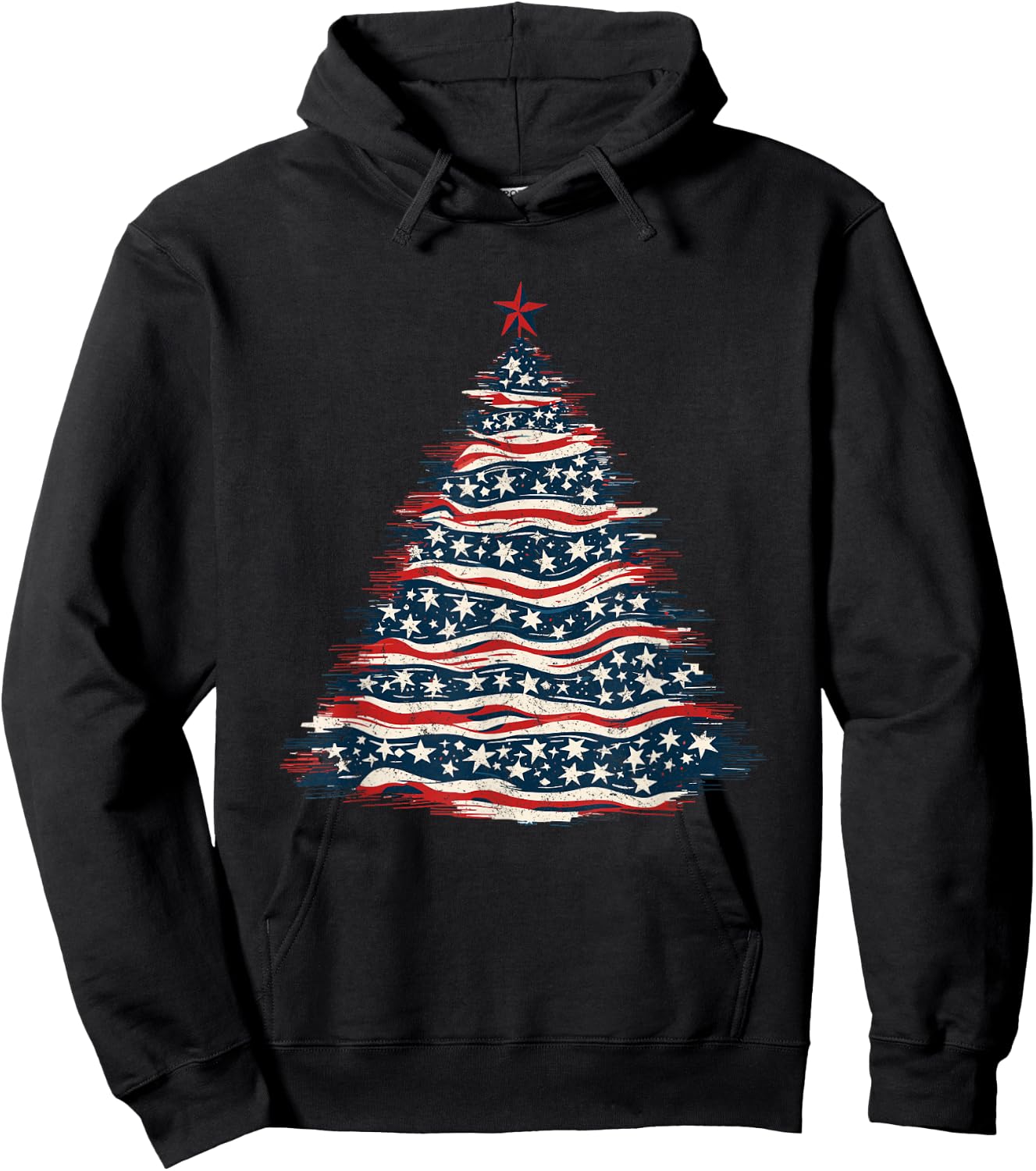 Patriotic American Flag Christmas Tree Hoodie - Hoodie | Black