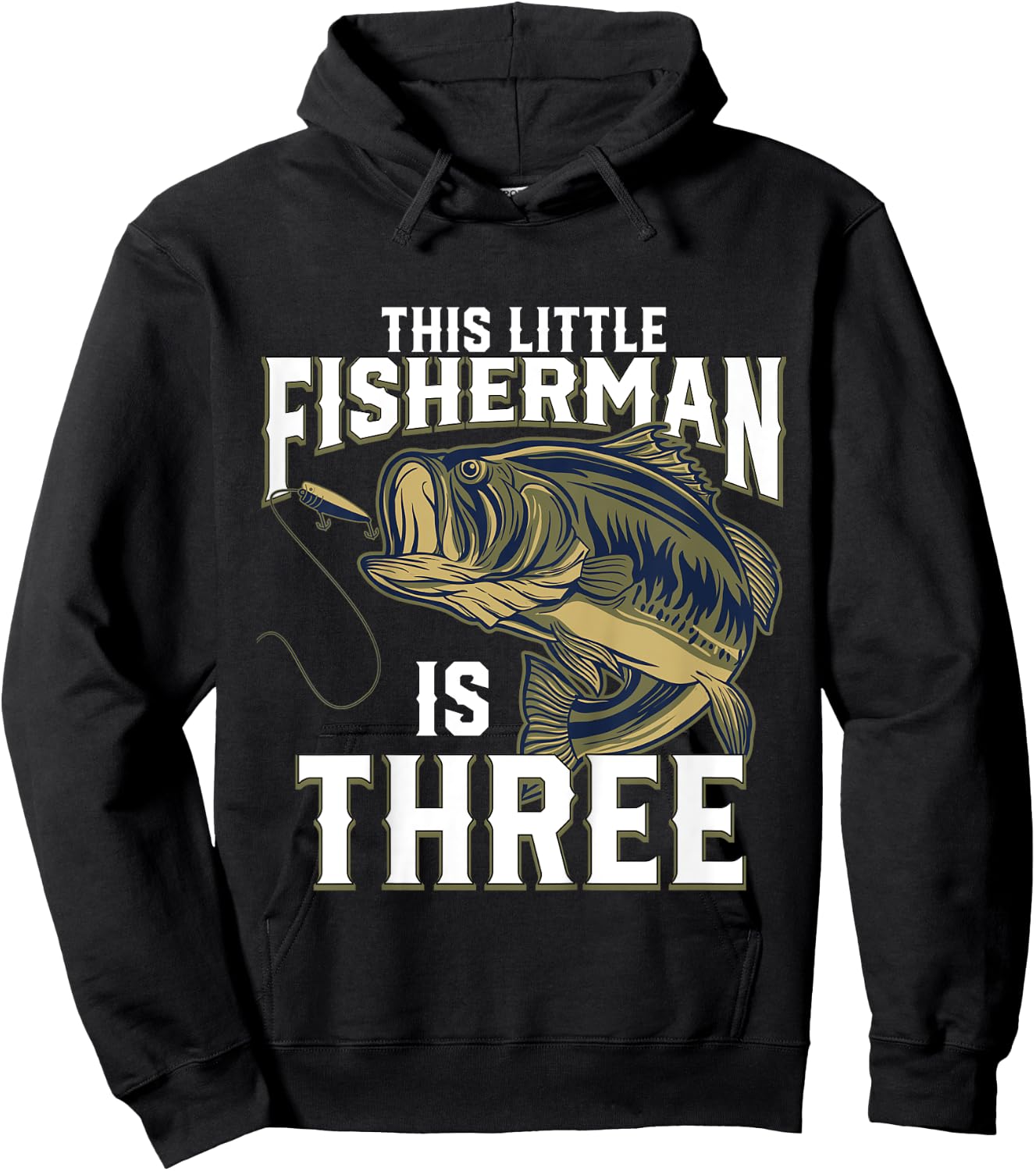 Kids 3 Year Old Fishing Birthday Party Fisherman 3rd Gift Boy Hoodie - Hoodie | Black