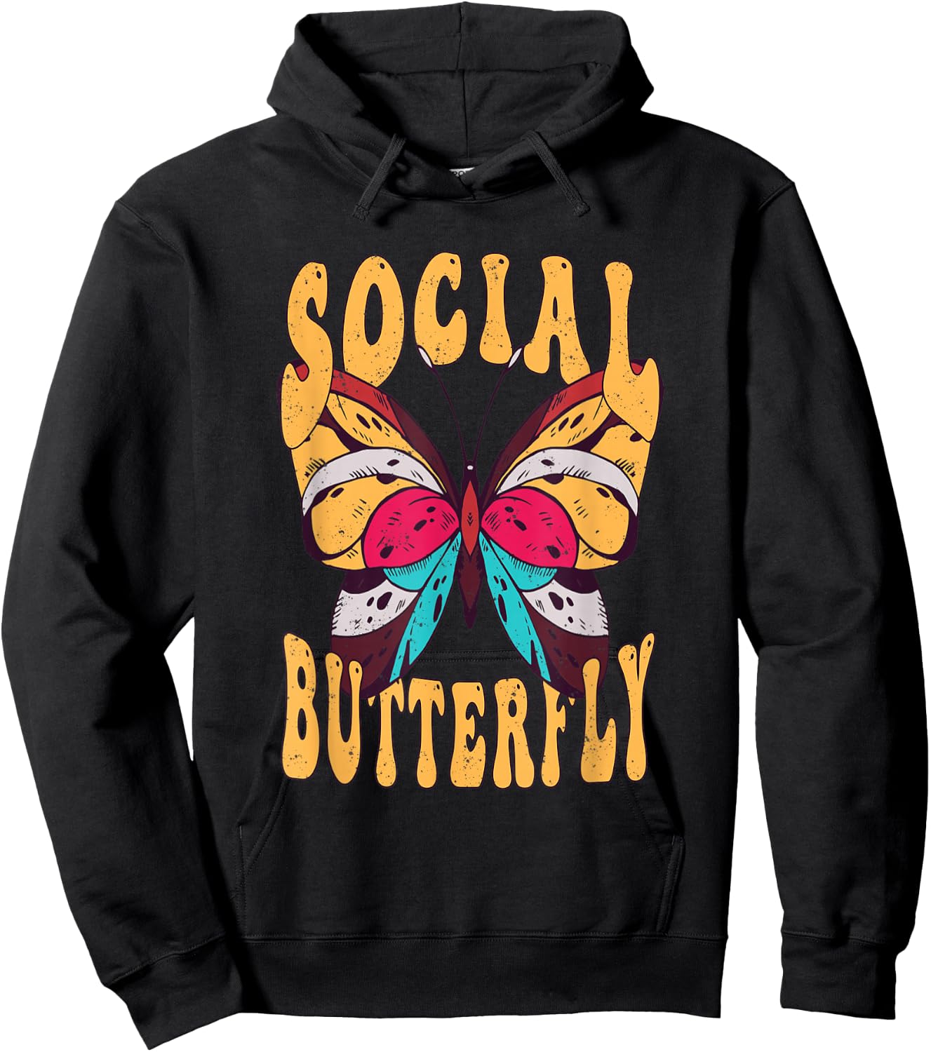 Retro Social Butterfly Bohemian Hoodie - Hoodie | Black
