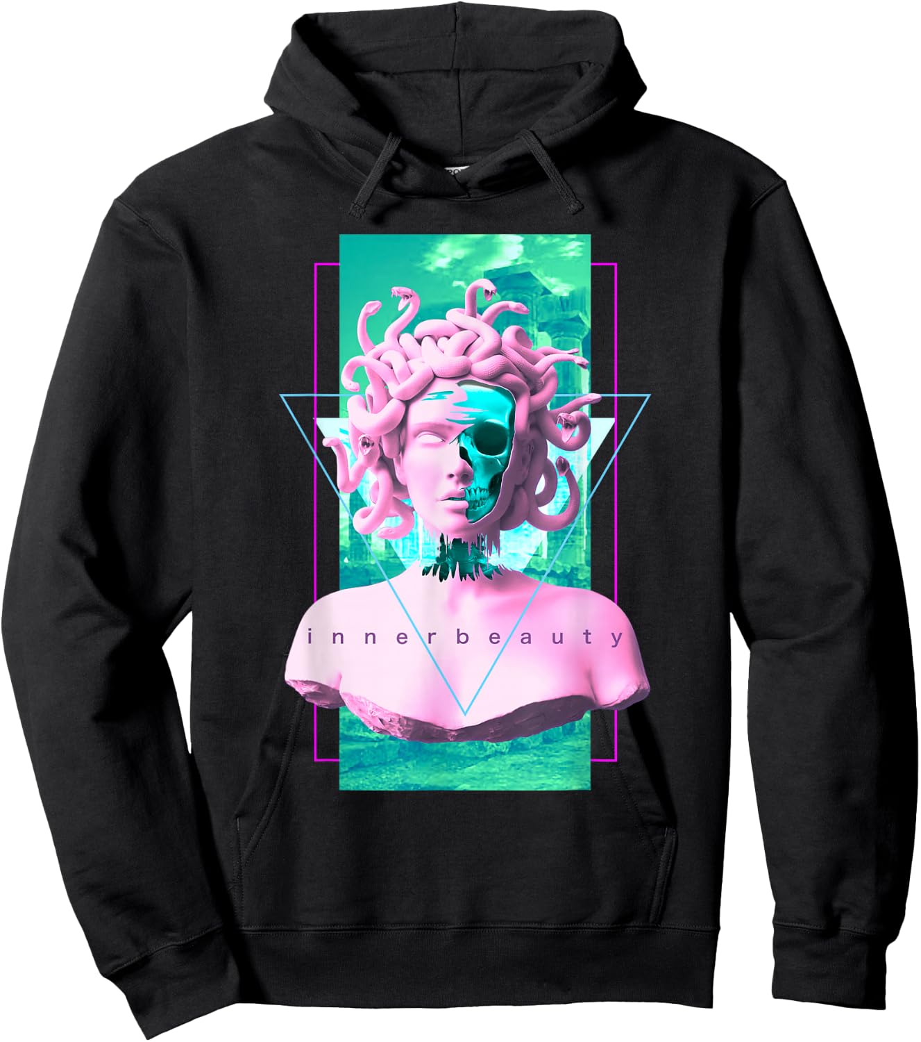 Vaporwave Medusa Skull Statue Aesthetic Art Retro Hoodie - Hoodie | Black