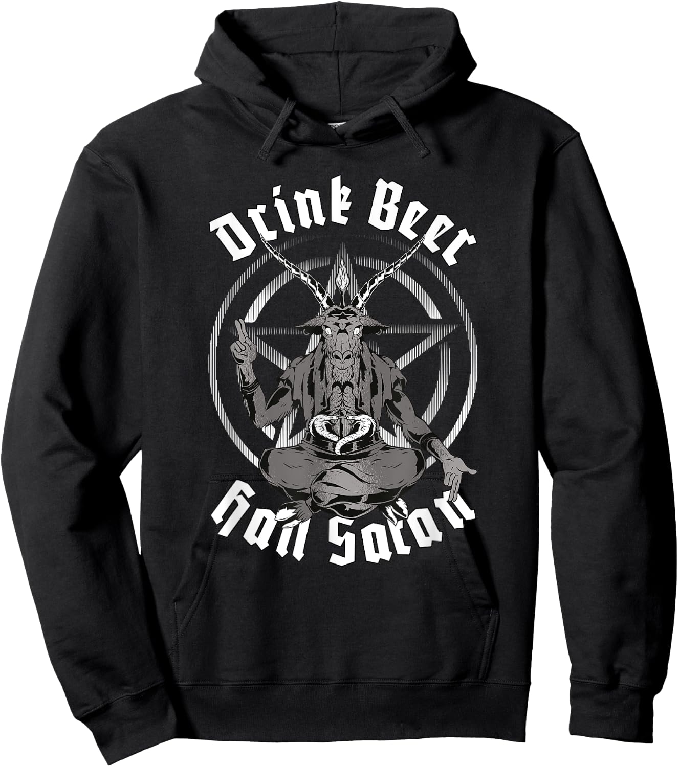 Baphomet Goat Pentagram Drink Beer Hail Satan Occultism Hoodie - Hoodie | Black