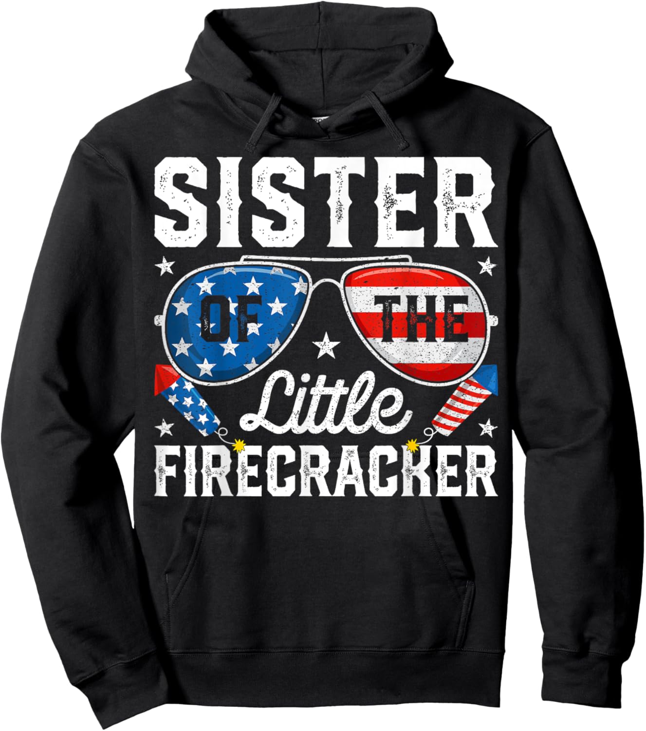 4th of July Birthday Sister Of The Little Firecracker Hoodie - Hoodie | Black