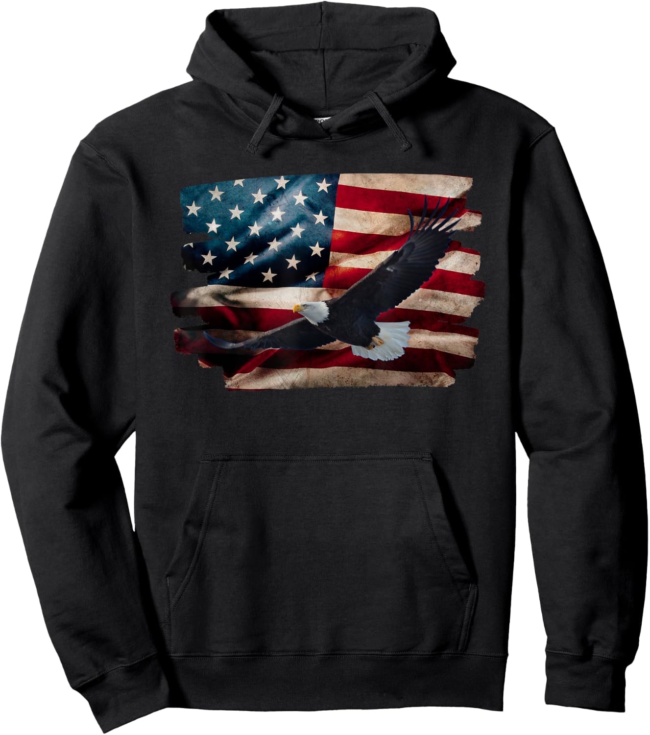 Flying Bald Eagle, American Flag, 4th of July, United States Hoodie - Hoodie | Black