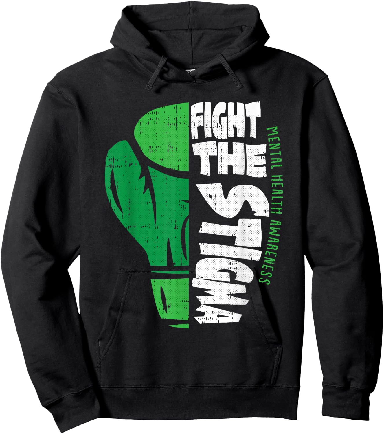 Fight The Stigma Mental Health Awareness Green Ribbon Hoodie - Hoodie | Black