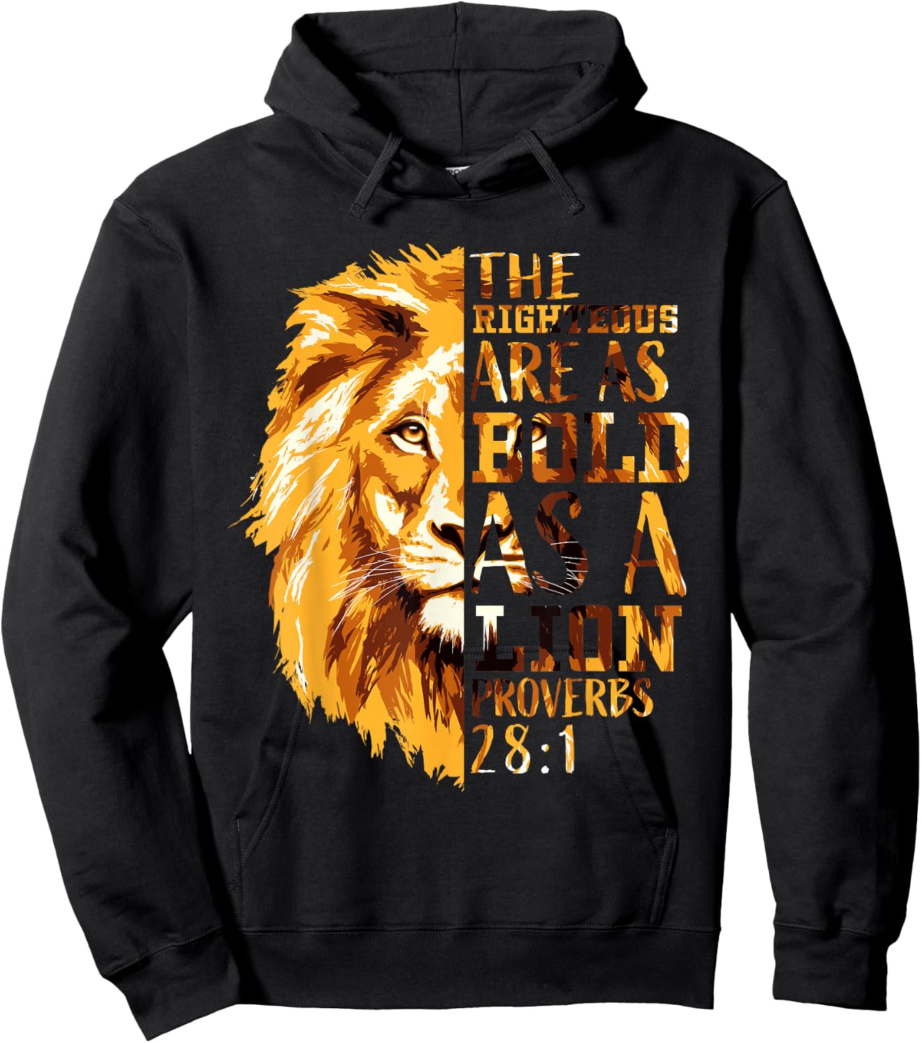 Christian Bible Verse Gifts Men Proverbs 28:1 Lion of Judah Hoodie - Hoodie | Black