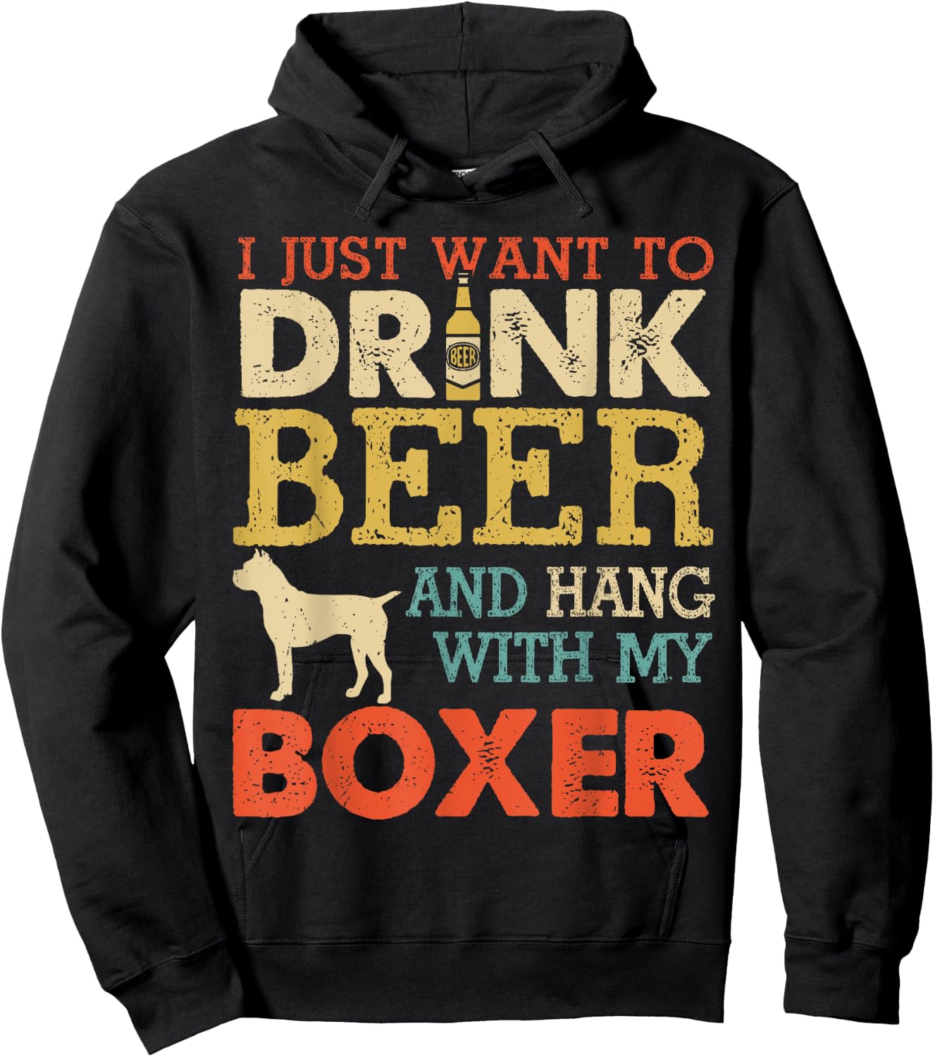 Boxer Dad Drink Beer Hang With Dog Funny Men Vintage Hoodie - Hoodie | Black