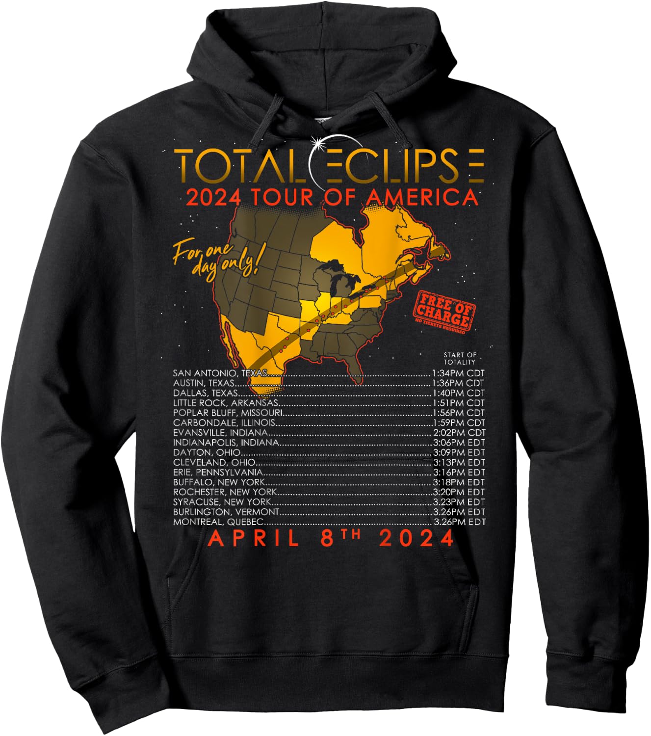 Total Solar Eclipse 2024 Tour of America 04.08.24 Hoodie - Hoodie | Black