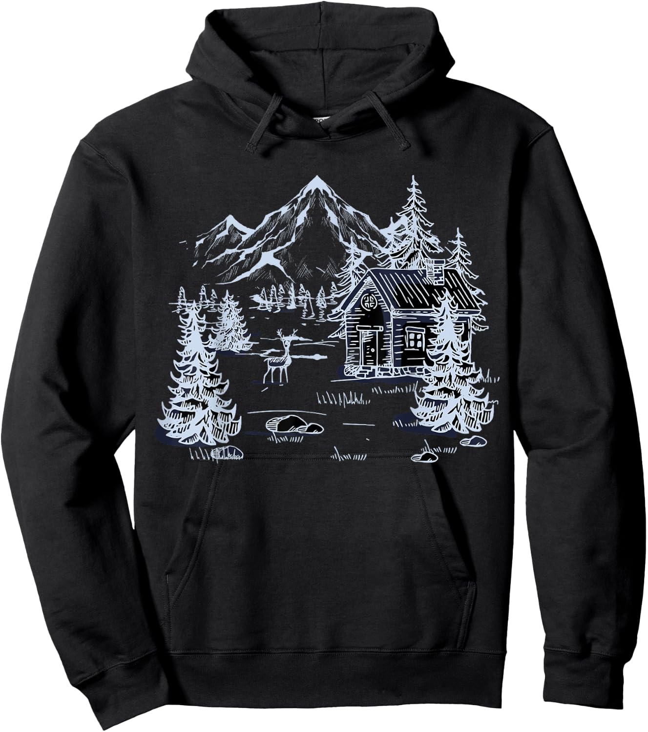 Outdoors Nature Mountains Trees Wildlife House Forest Hiking Hoodie - Hoodie | Black