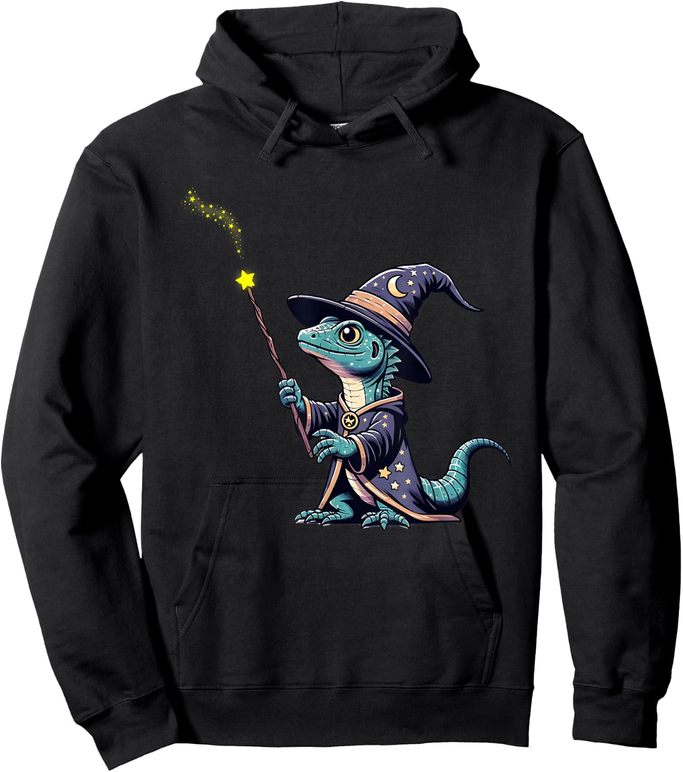 Basilisk Lizard with a Wizard Cool Lizard Art Herpetology Hoodie - Hoodie | Black