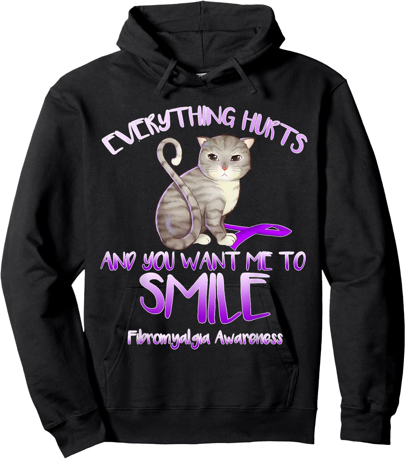 Everything hurts and you tell me to smile fibromyalgia Cat Women Girls Kids Hoodie - Hoodie | Black
