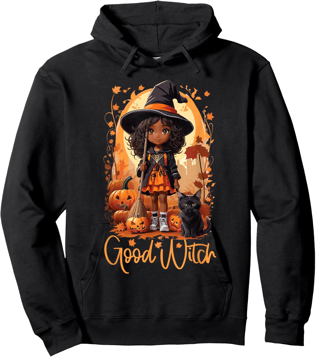 Good Witch Cute Girl African American Witch Funny Halloween Hoodie - Hoodie | Black