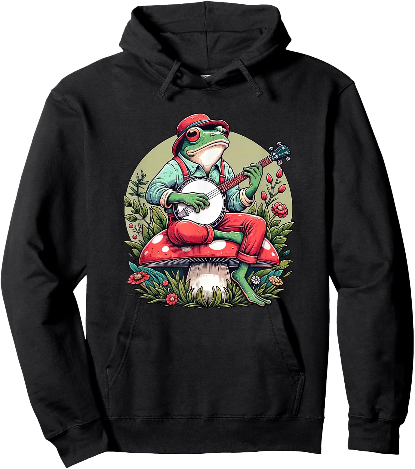 Banjo Froggy Fungi Serenade Cool Funny Frog Mystical Forest Hoodie - Hoodie | Black