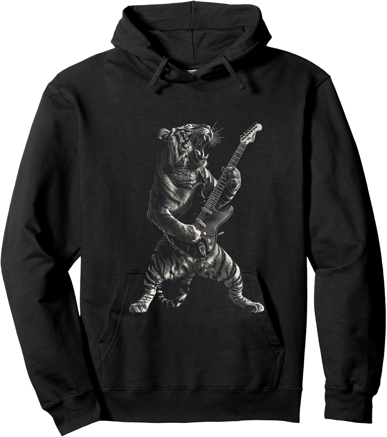Tiger Playing Guitar Rock and Roll Rock Star Men Women Kid Hoodie - Hoodie | Black