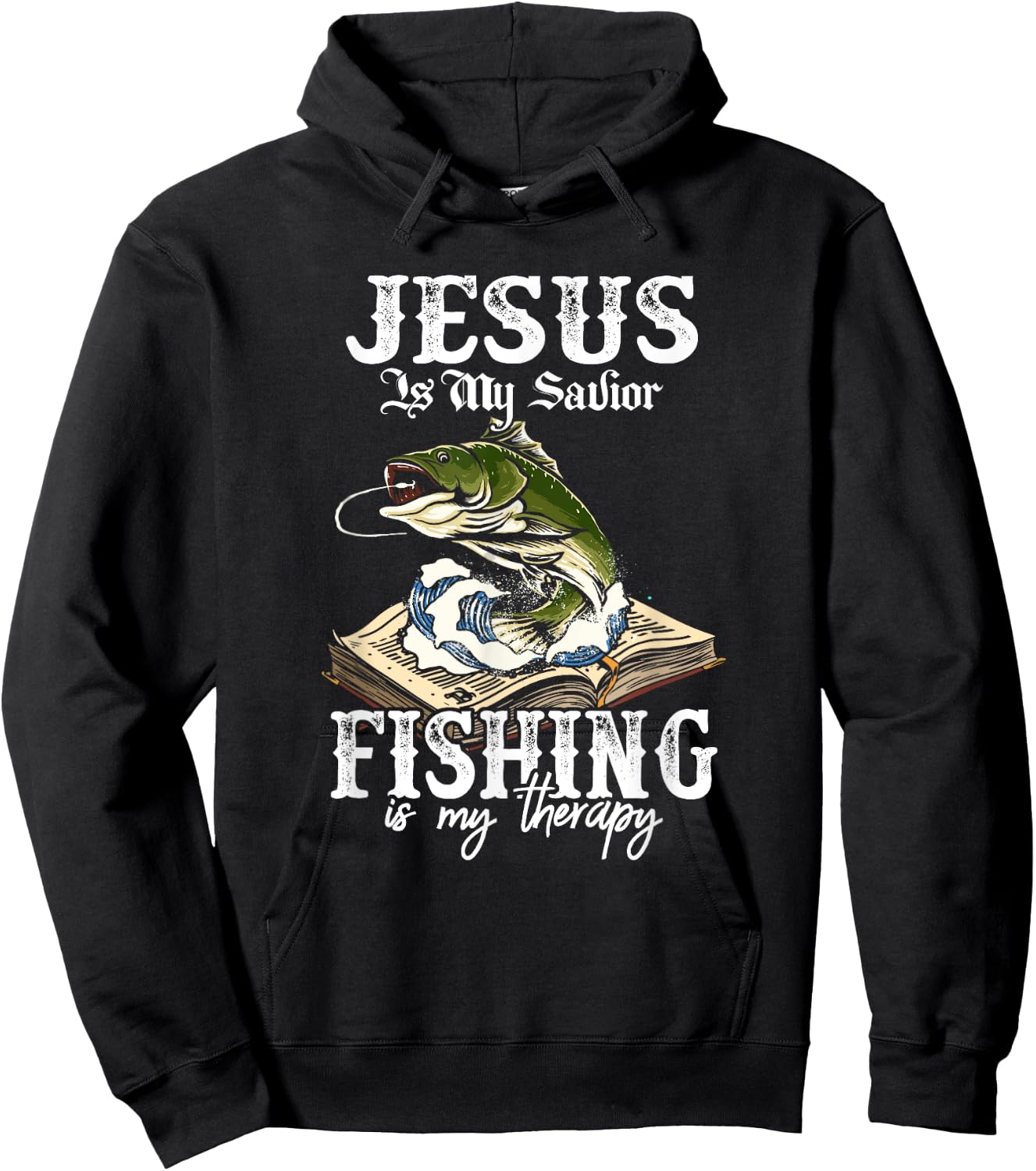 Jesus Is My Savior Fishing Is My Therapy Funny Christian Hoodie - Hoodie | Black