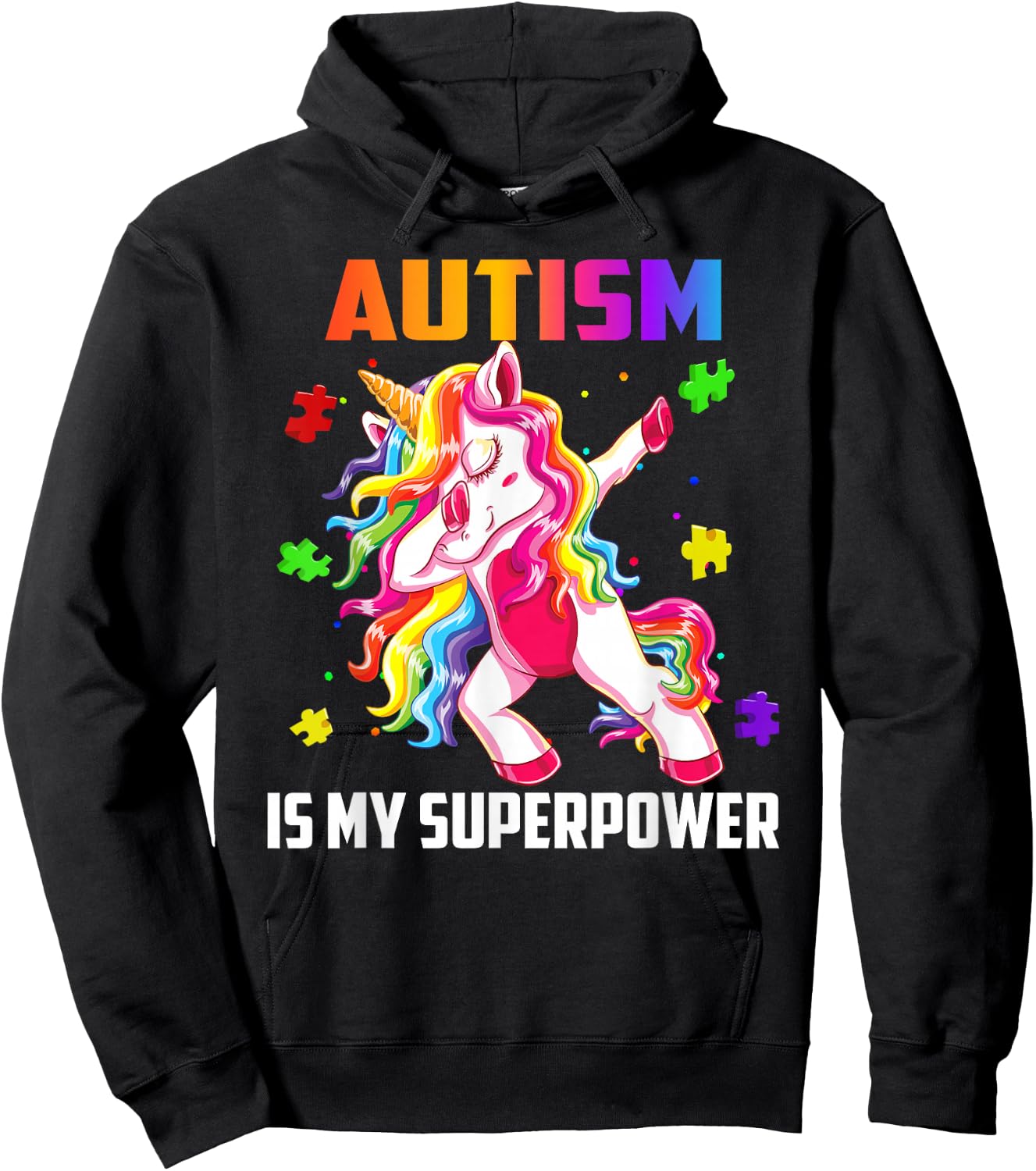 Autism Is My Superpower Dabbing Unicorn Gift Kids Boys Girls Hoodie - Hoodie | Black