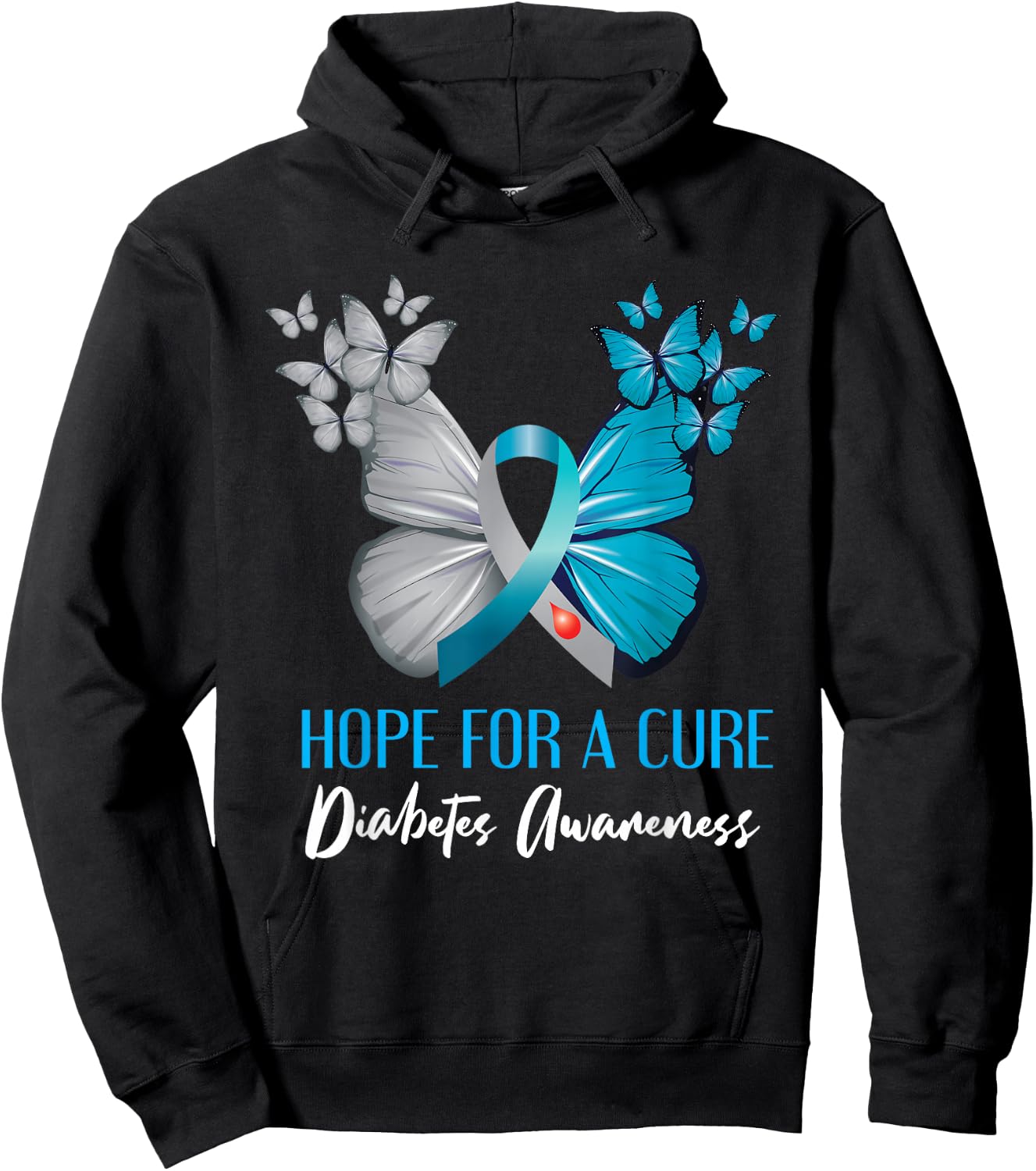 Type 1 Diabetes Awareness Hope For A Cure Mom Butterfly Hoodie - Hoodie | Black