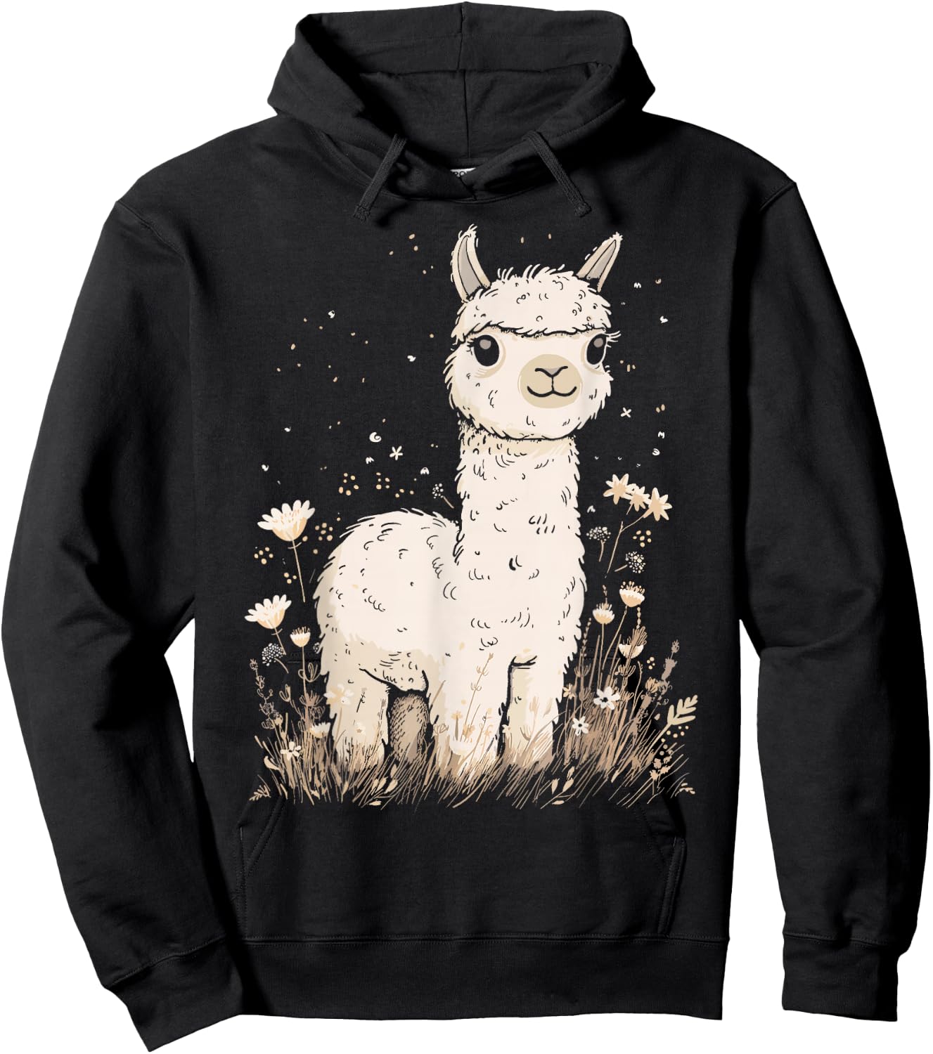 Llama Alpaca Lama Flowers Cute Adorable Baby Farm Animal Hoodie - Hoodie | Black