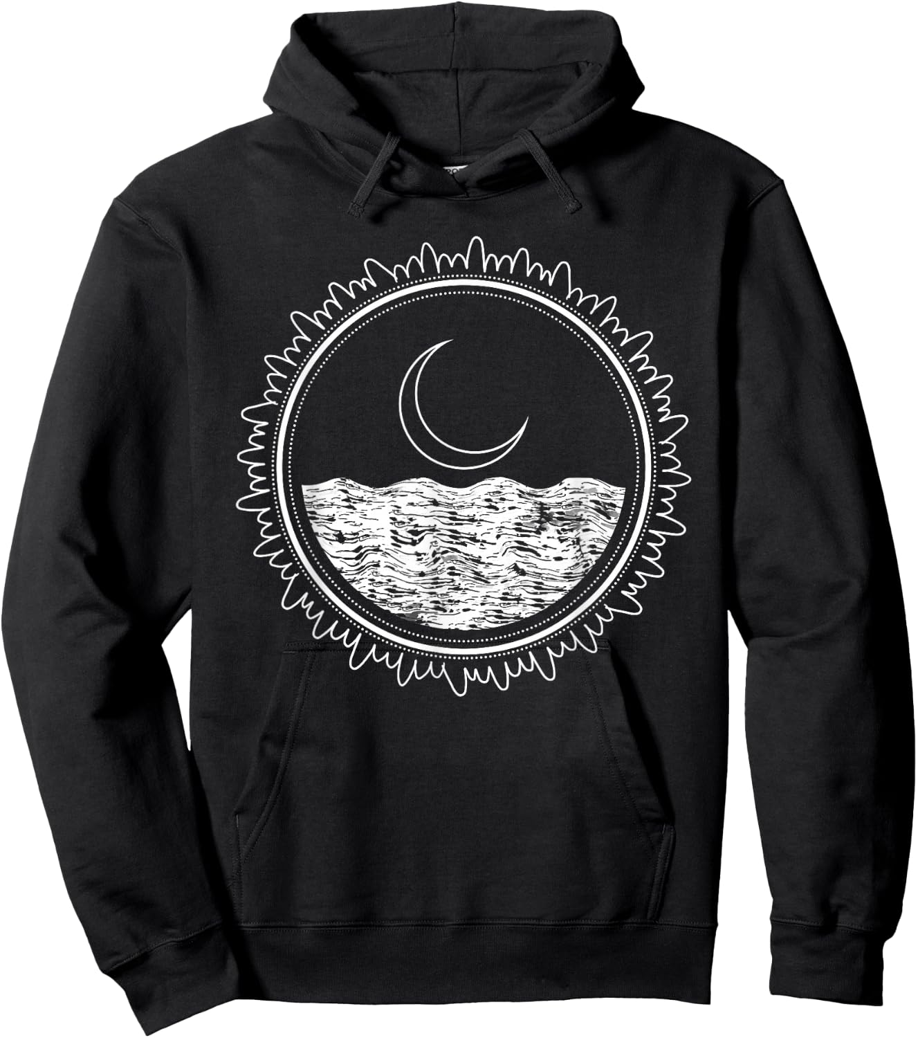 Crescent Moon Sea Night Sky Minimal Line Art Minimalist Gift Hoodie - Hoodie | Black