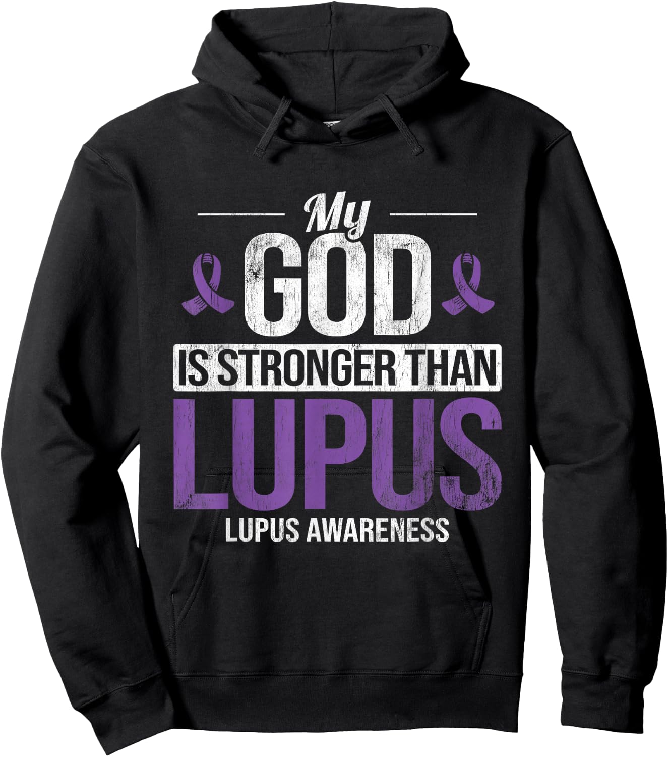 My God Stronger Than Lupus Lupus Awareness SLE Purple Ribbon Hoodie - Hoodie | Black