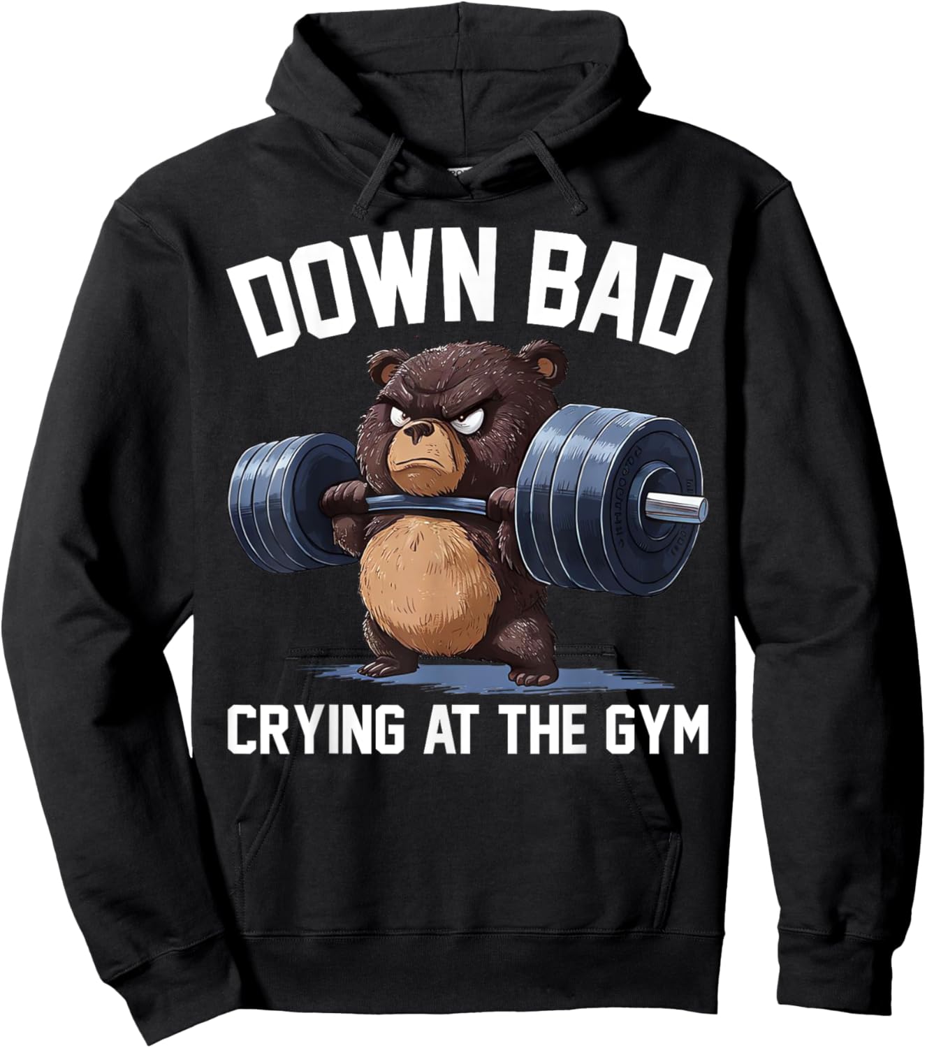 Funny Down Bad Crying At The Gym Teddy Bear Hoodie - Hoodie | Black