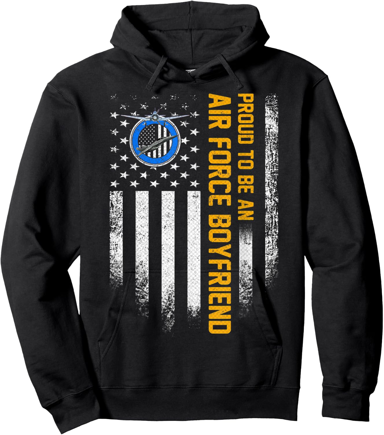 Vintage USA American Flag Proud To Be An Air Force Boyfriend Hoodie - Hoodie | Black