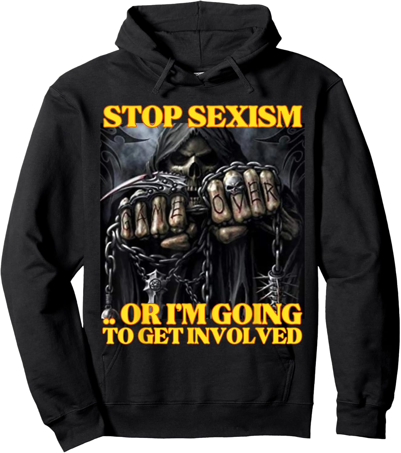 Stop Sexism Or I Get Involved Funny Edgy Hard Skeleton Meme Hoodie - Hoodie | Black