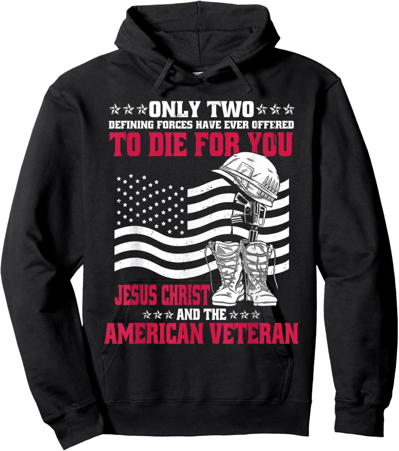 Only Two Forces American Veteran Jesus Christ Hoodie - Hoodie | Black