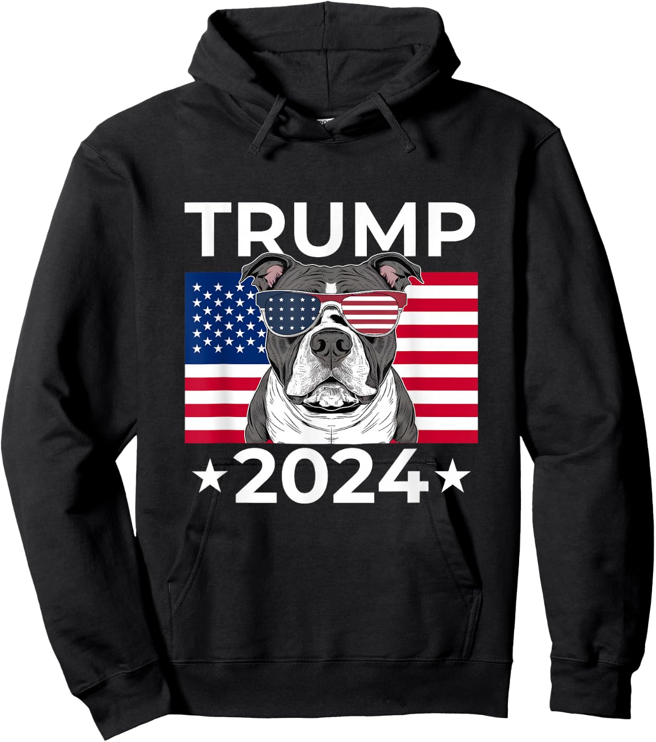 US Election Vote Donald Trump 2024 Pitbull Dog USA Flag Hoodie - Hoodie | Black