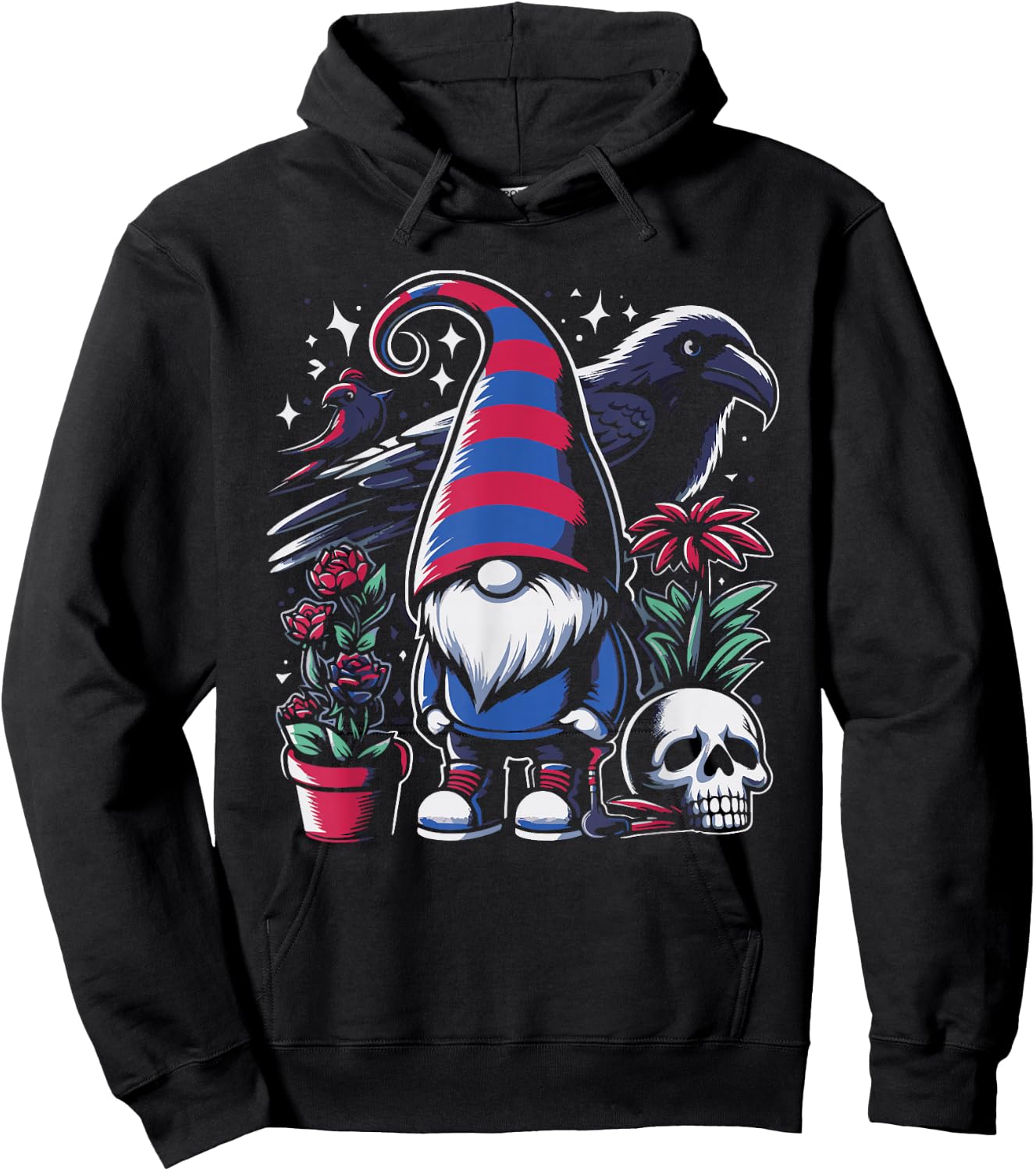 Gnome Raven Crow Bird Skull Emo Goth Gothic Punk Hoodie - Hoodie | Black