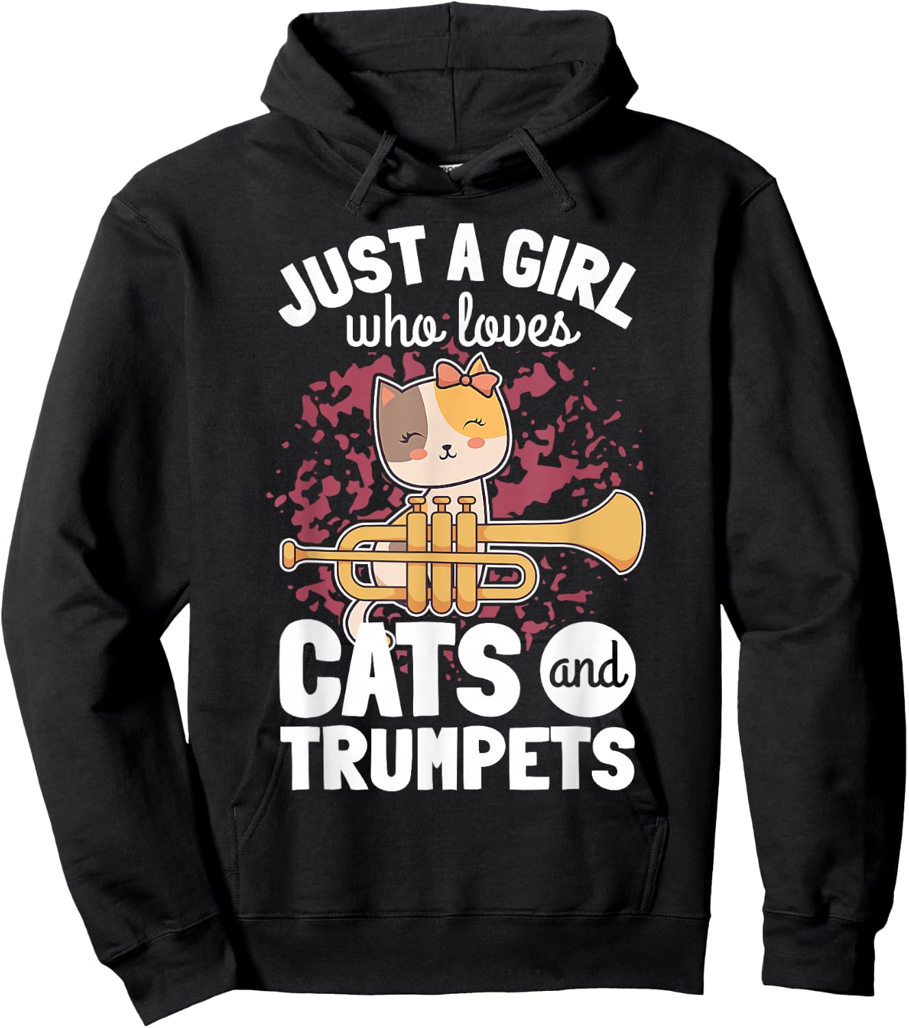 Girl Trumpet Player Saying Trumpeter Cat Owner Kitten Lover Hoodie - Hoodie | Black