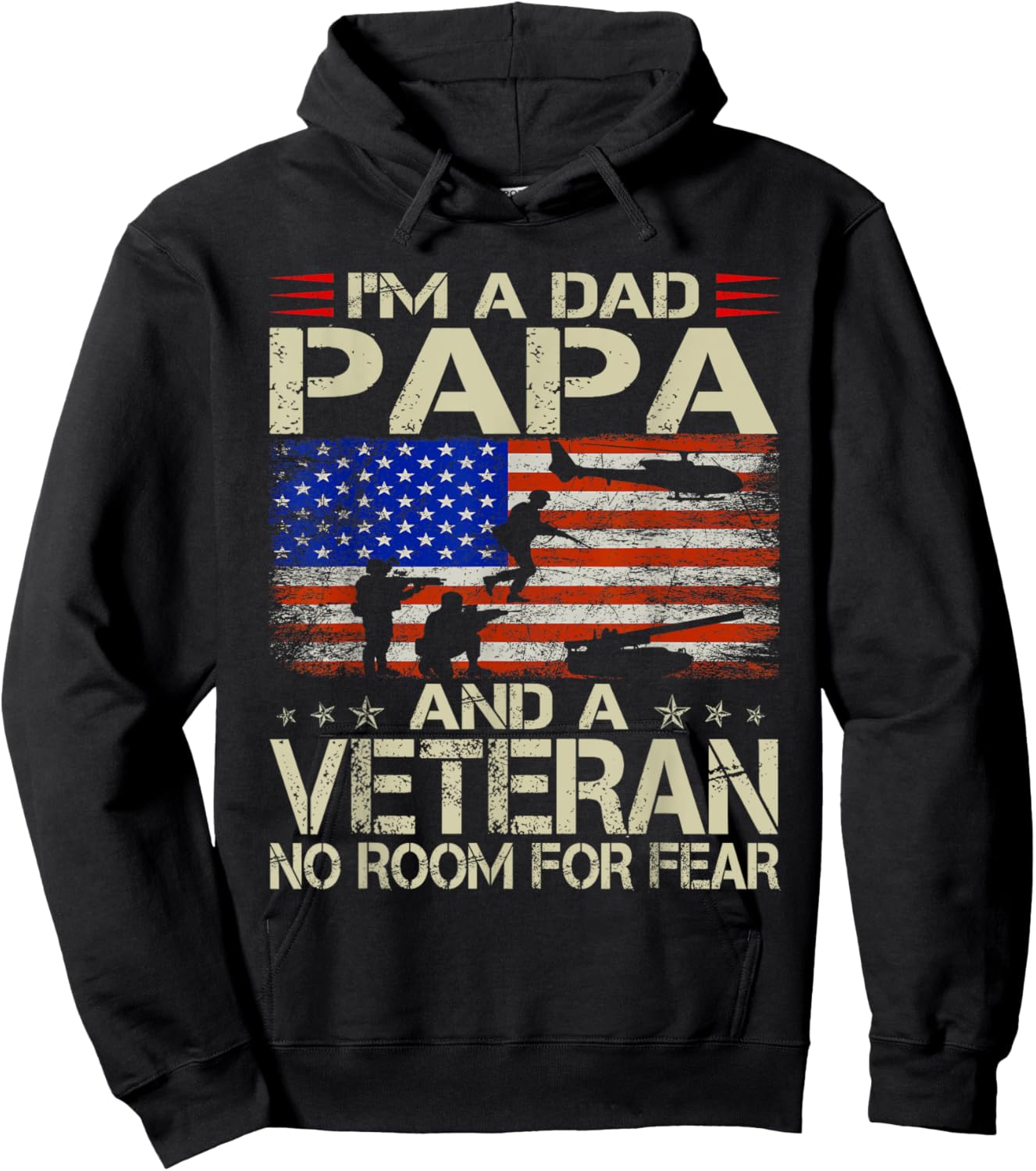 I'm A Dad Papa And Veteran USA Flag Funny Gifts Papa Hoodie - Hoodie | Black