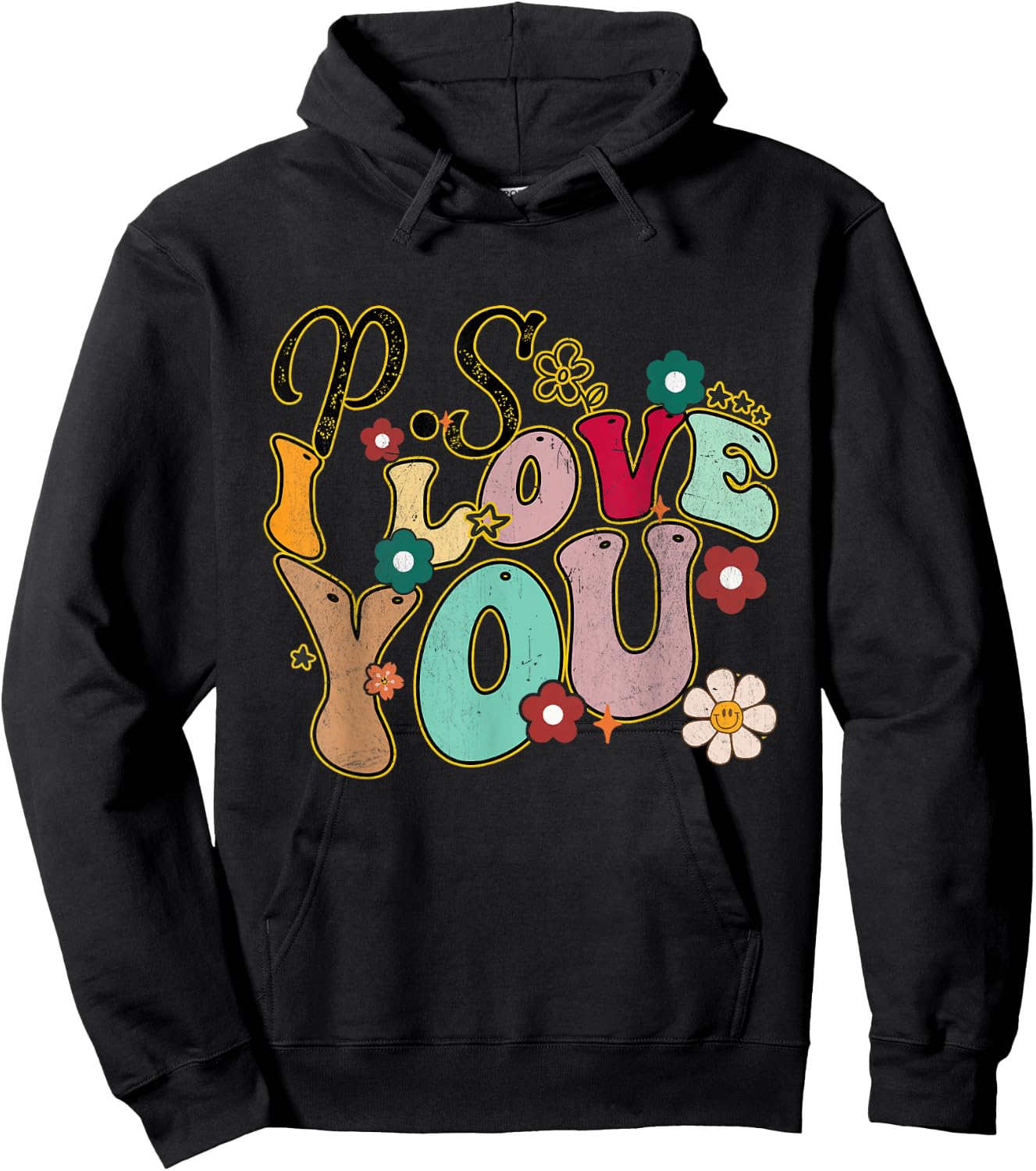 Ps I Love You Day Groovy Valentines Day Men Women Kids Hoodie - Hoodie | Black