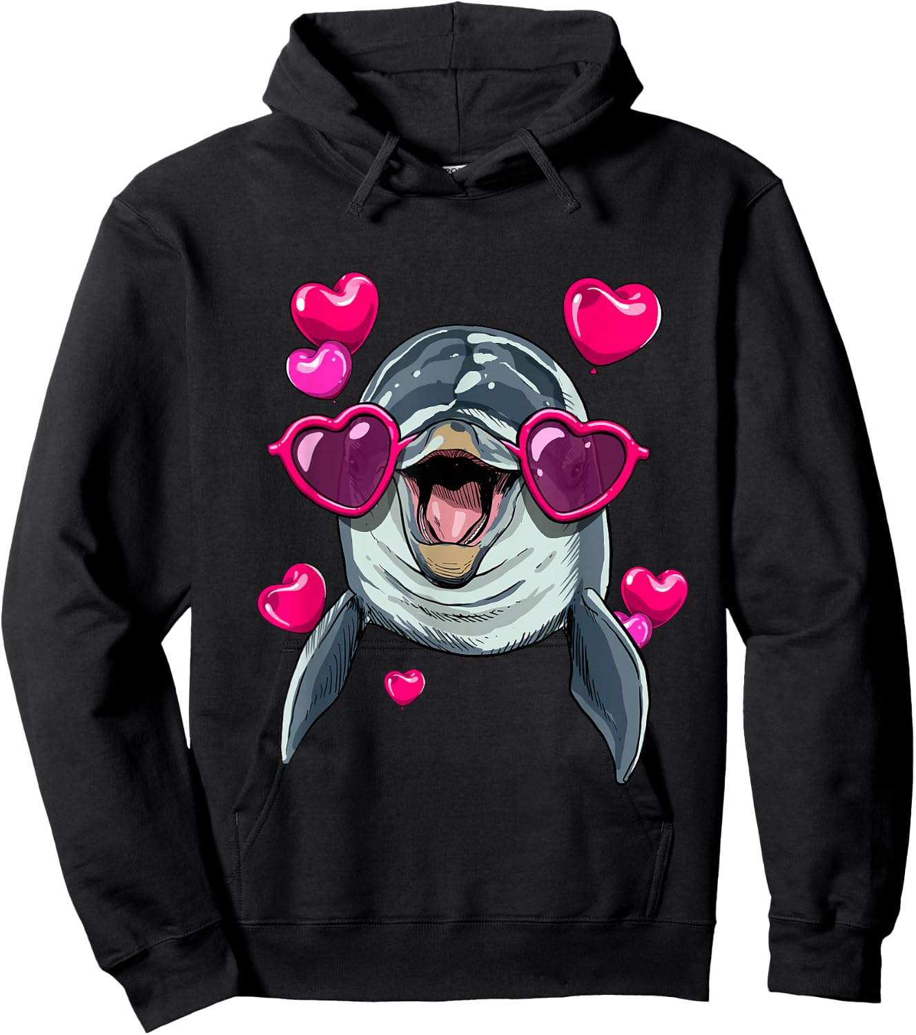 Dolphin Valentine Shirt Heart Sea Animal Whale Dolphin Lover Hoodie - Hoodie | Black