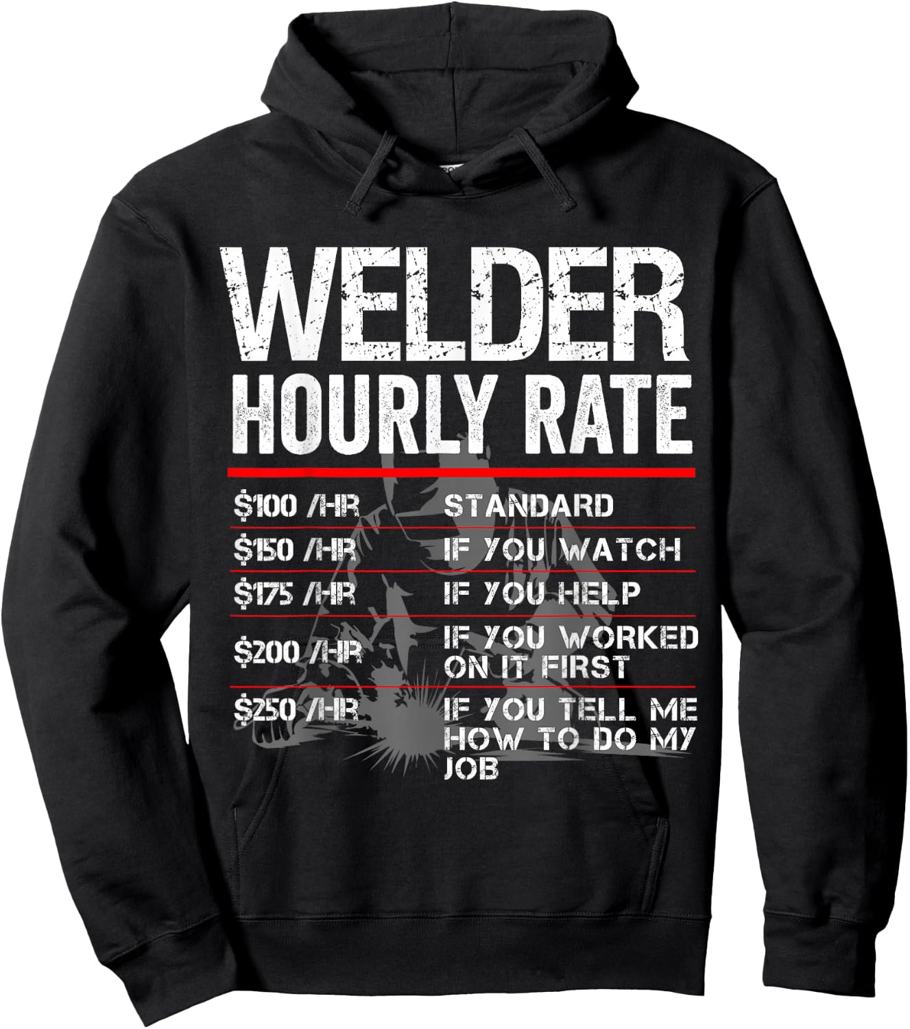 Welder Hourly Rate Funny Welding Gift Metal Worker Hoodie - Hoodie | Black