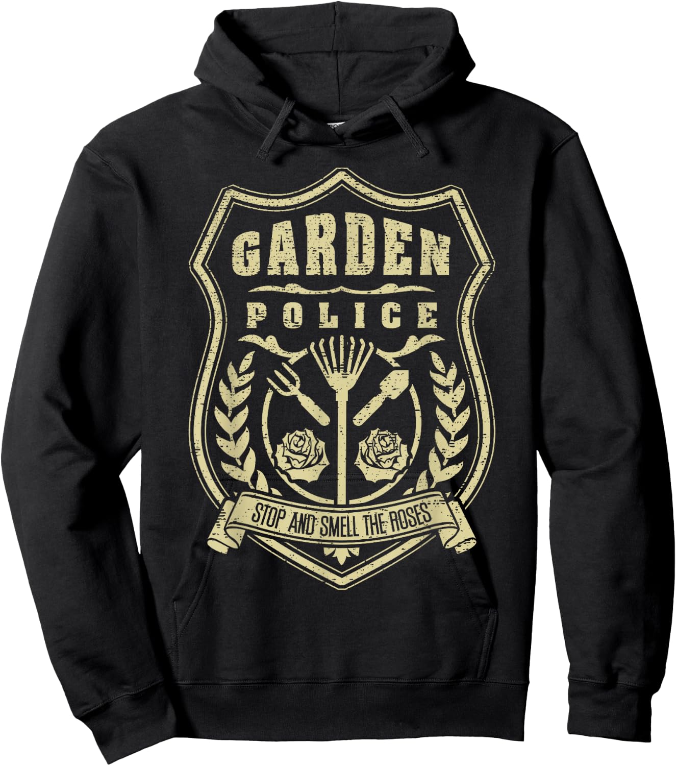 Garden Police Badge Gardener Vintage Distressed Gardening Hoodie - Hoodie | Black