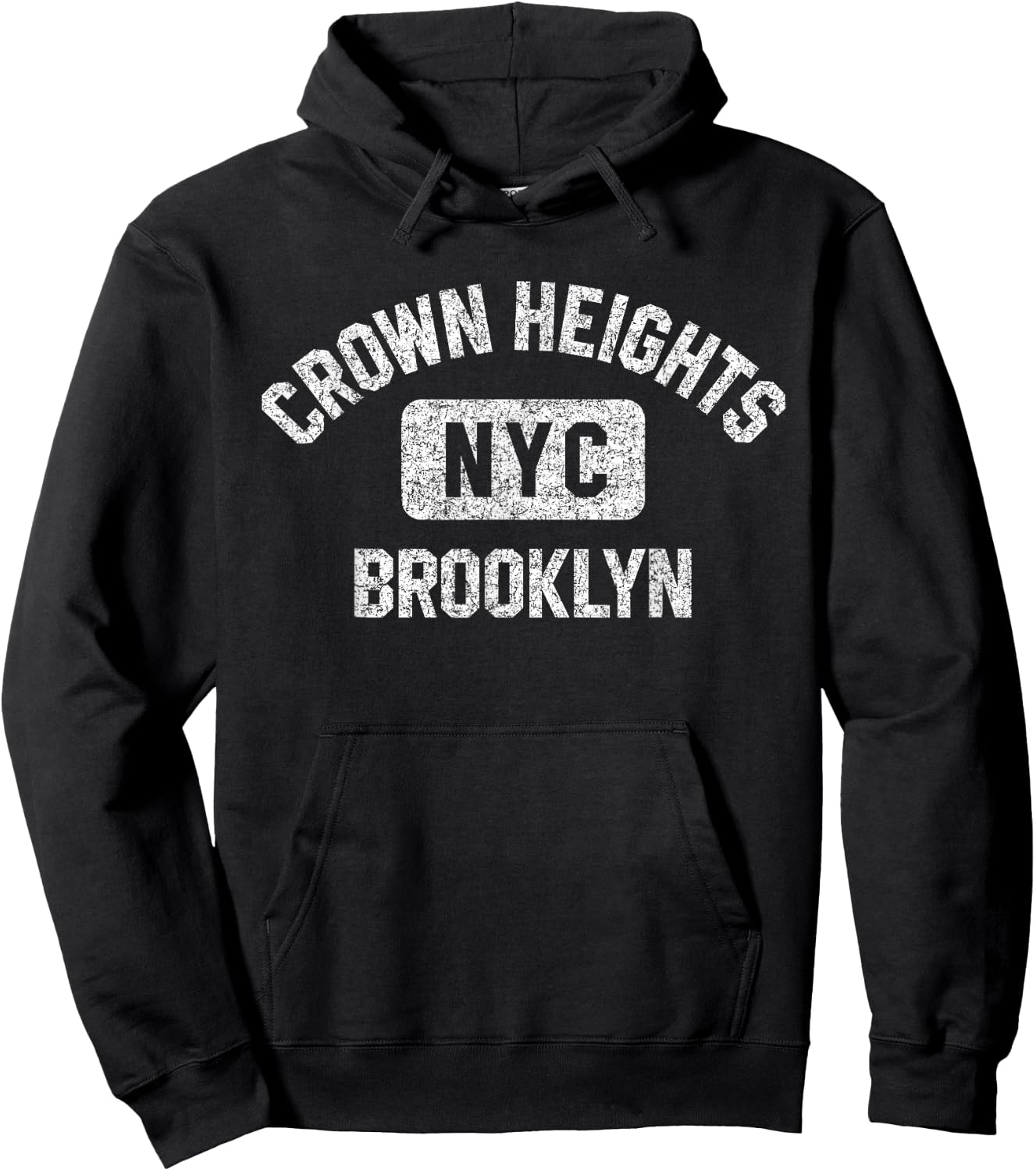 Crown Heights Brooklyn NYC Gym Style Distressed White Print Hoodie - Hoodie | Black