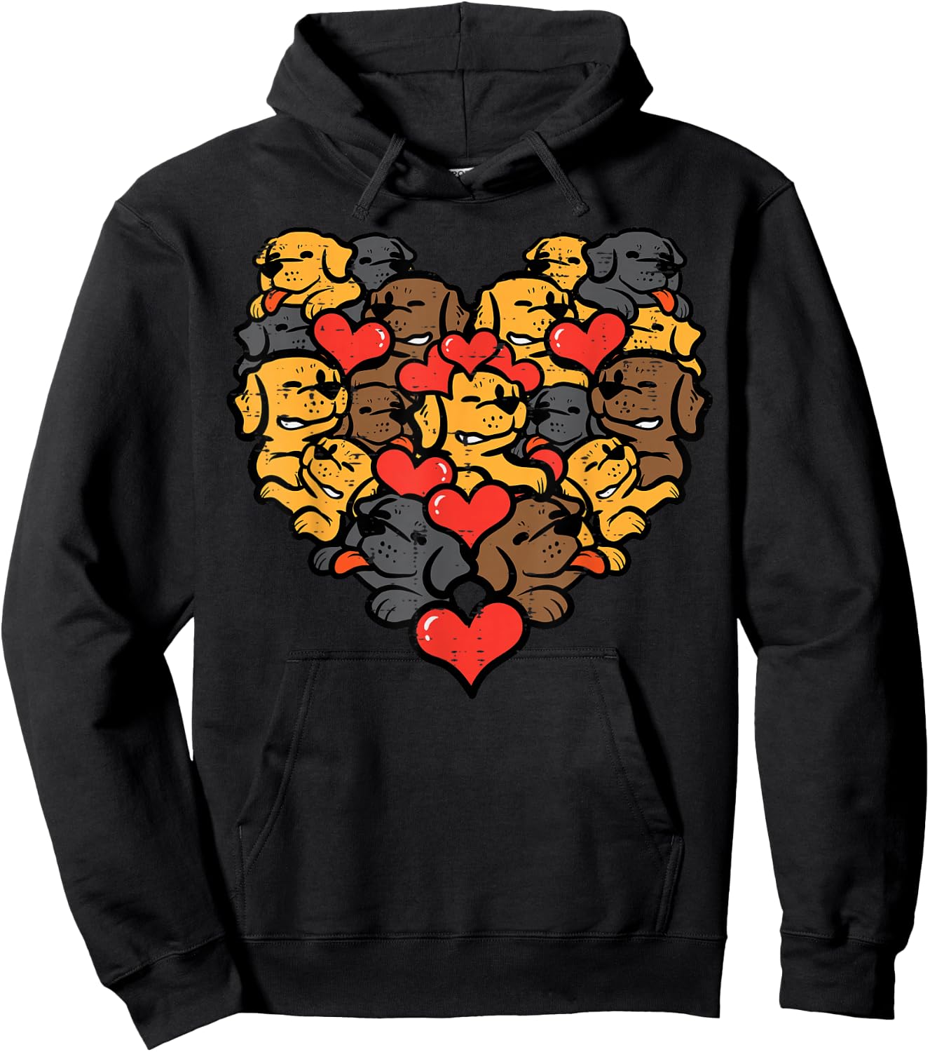 Valentines Day Heart Shape Dog Faces Puppies Men Women Kids Hoodie - Hoodie | Black
