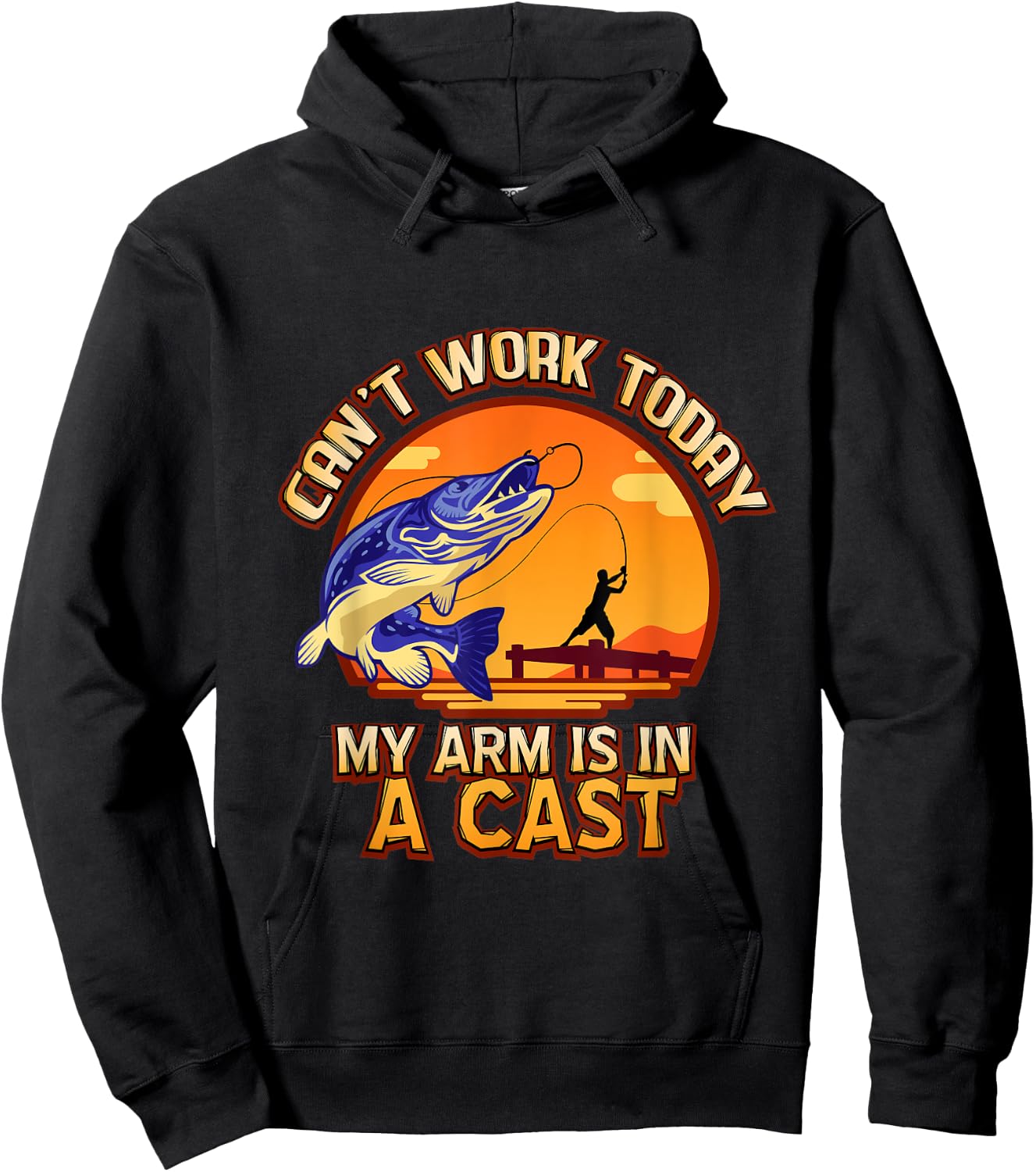 Fishing Pole Cast & Reeling In Fish - Funny Fisherman Gift Hoodie - Hoodie | Black