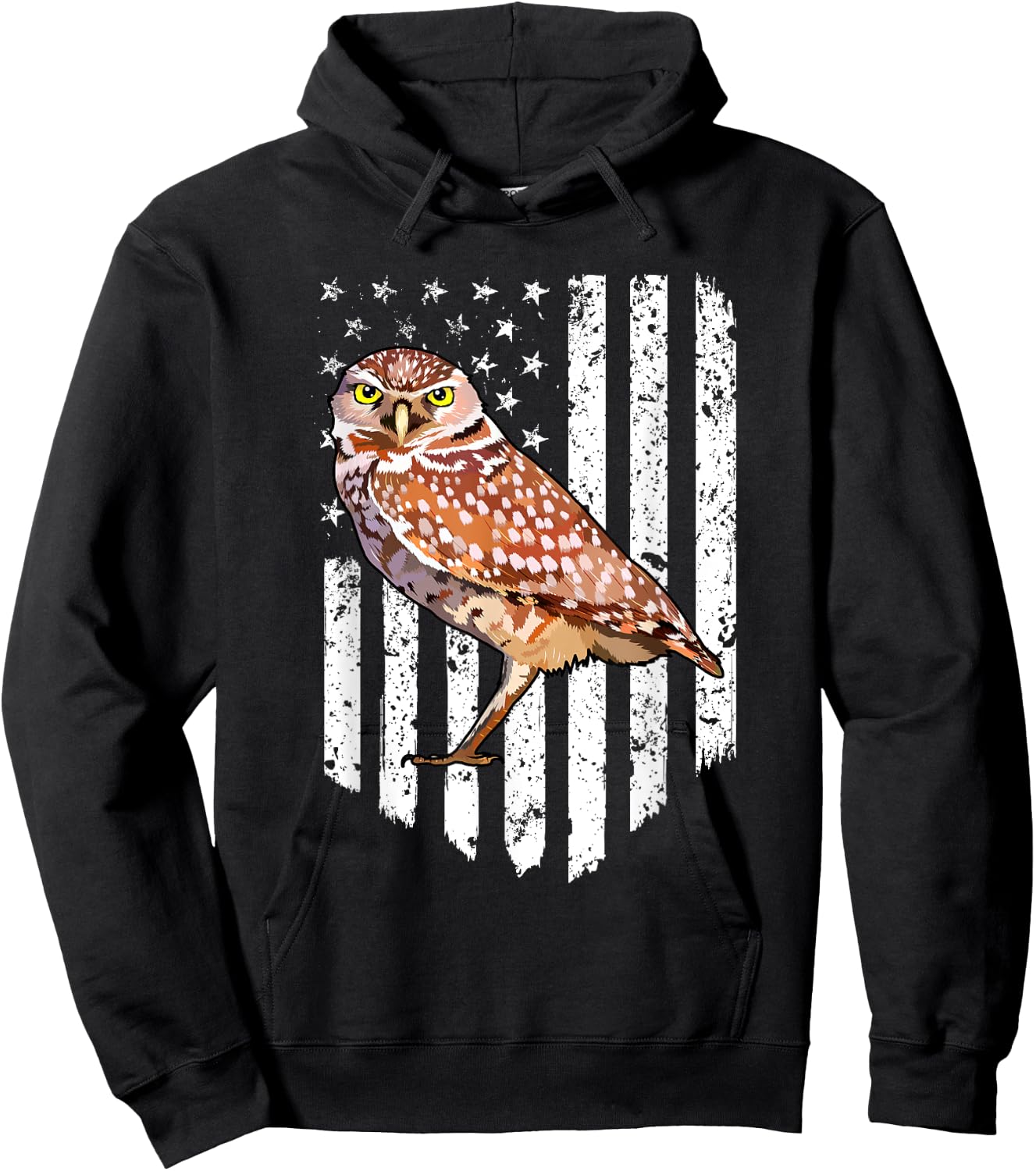 White American Flag Burrowing Owl Bird 4th Of July Women Men Hoodie - Hoodie | Black
